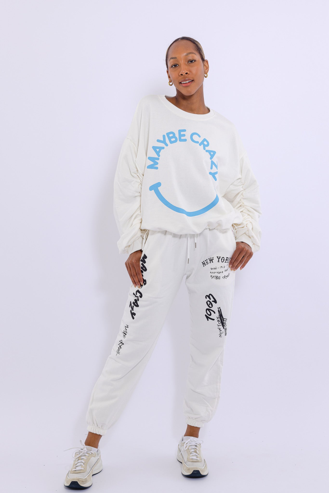 Adjustable Bottom Smiley Face, Drawstring Sweatshirt