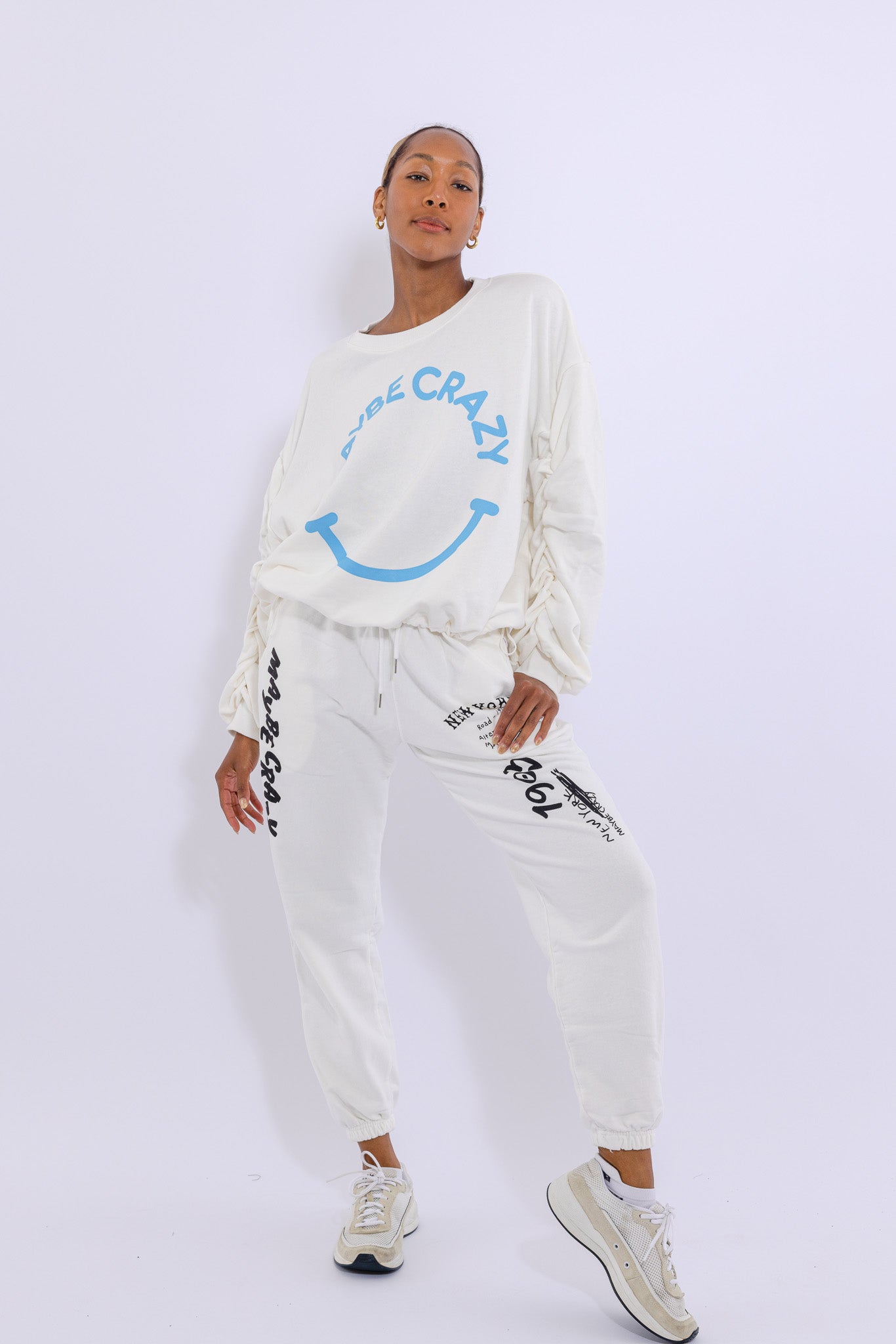 Adjustable Bottom Smiley Face, Drawstring Sweatshirt