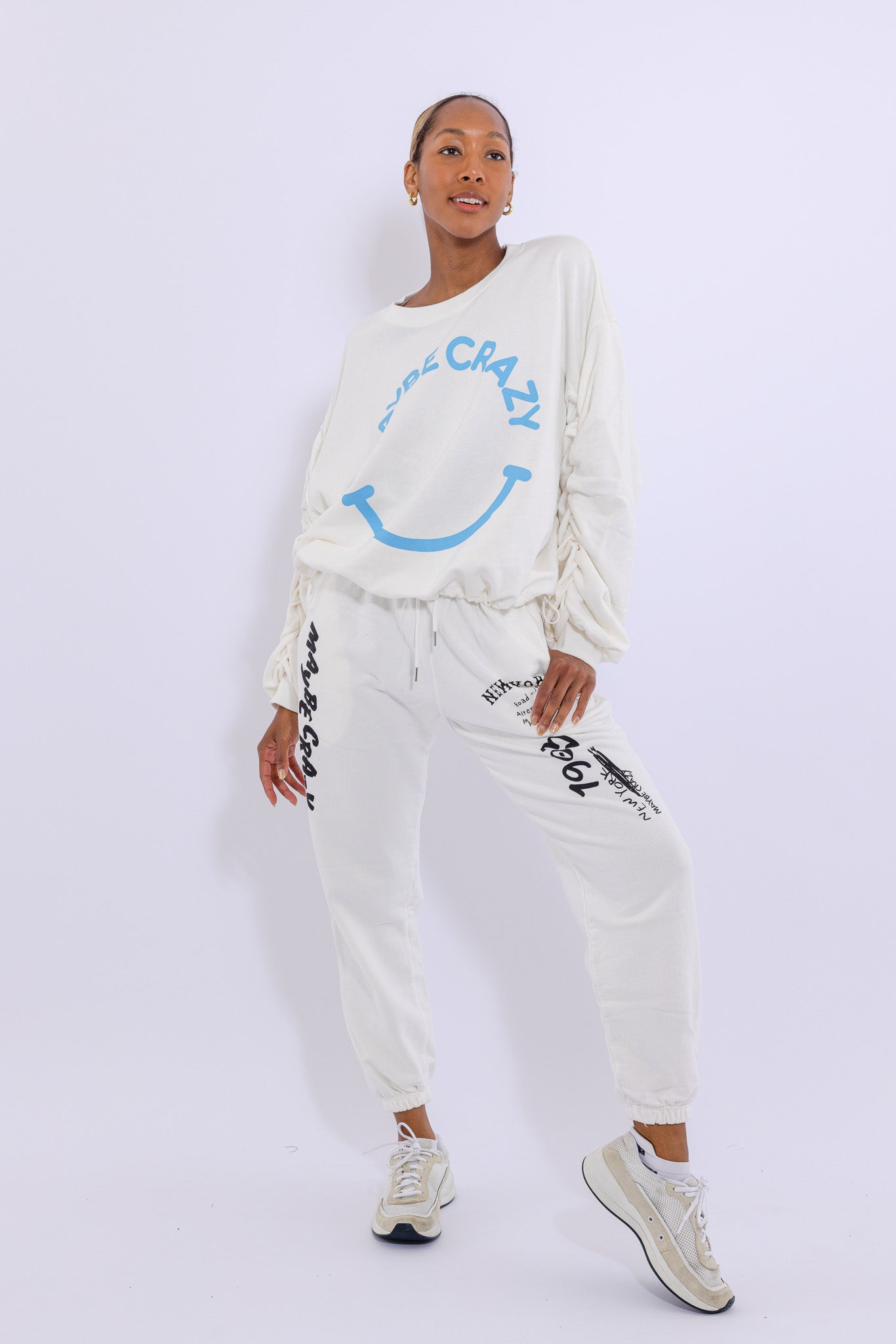 Adjustable Bottom Smiley Face, Drawstring Sweatshirt