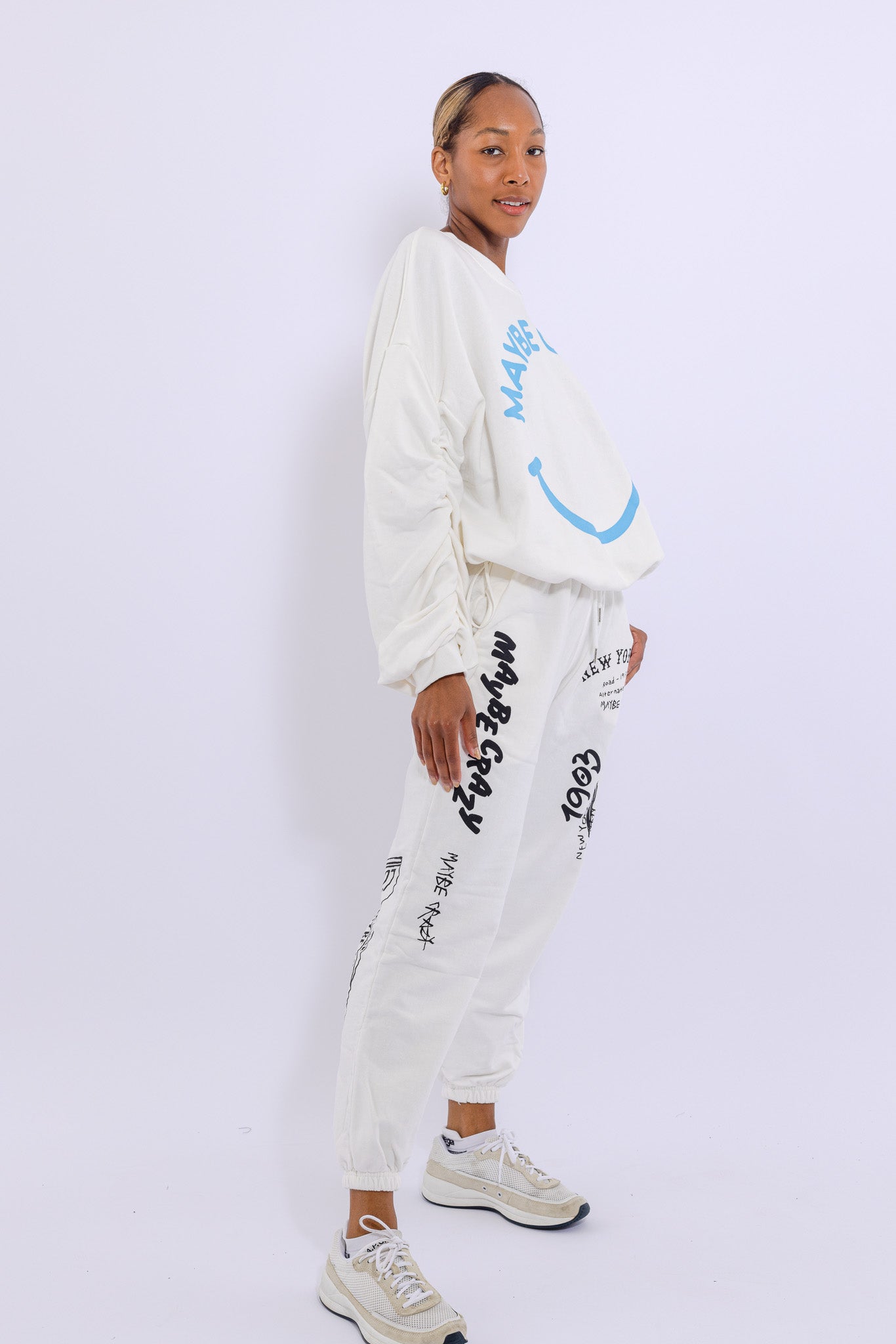 Adjustable Bottom Smiley Face, Drawstring Sweatshirt