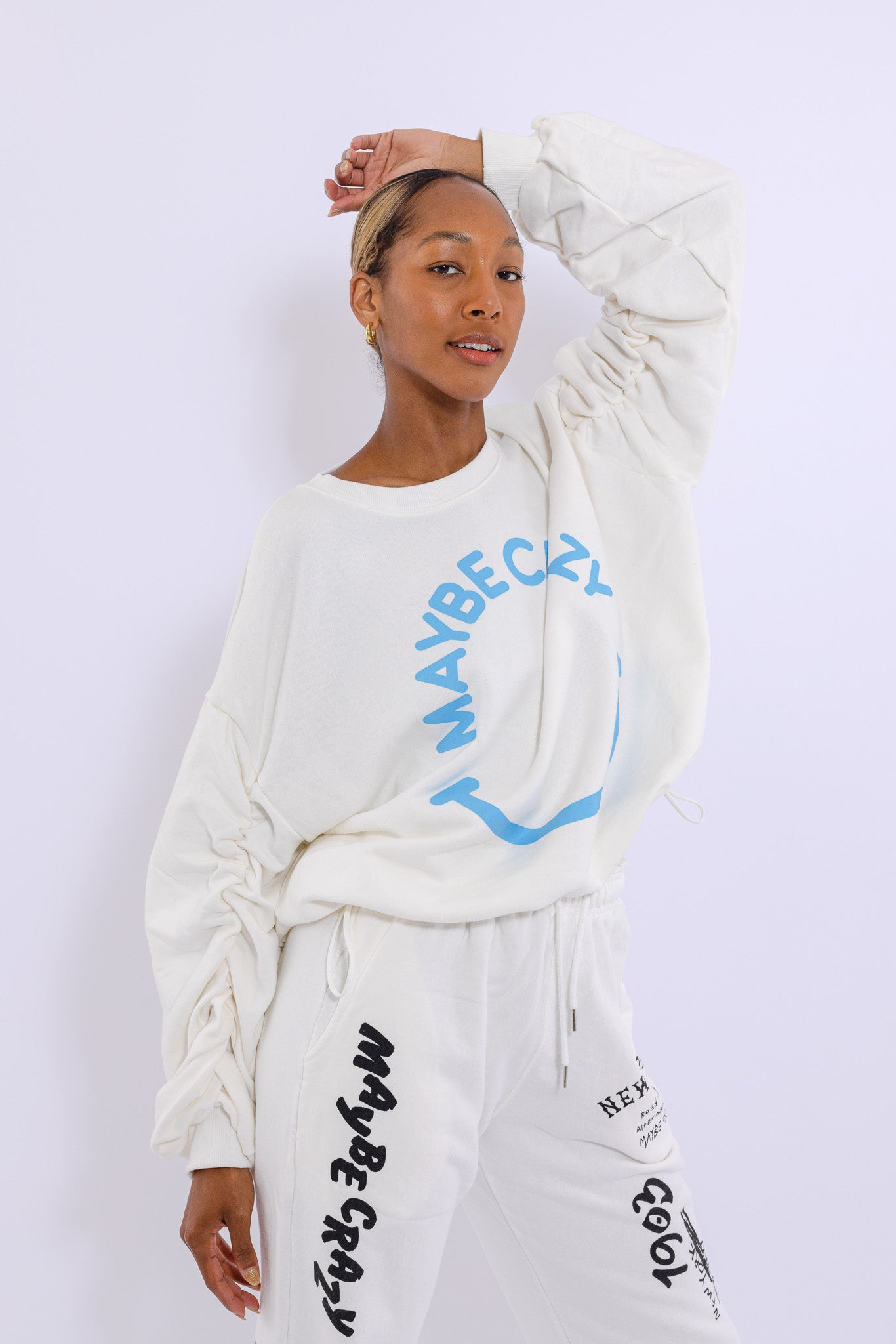 Adjustable Bottom Smiley Face, Drawstring Sweatshirt