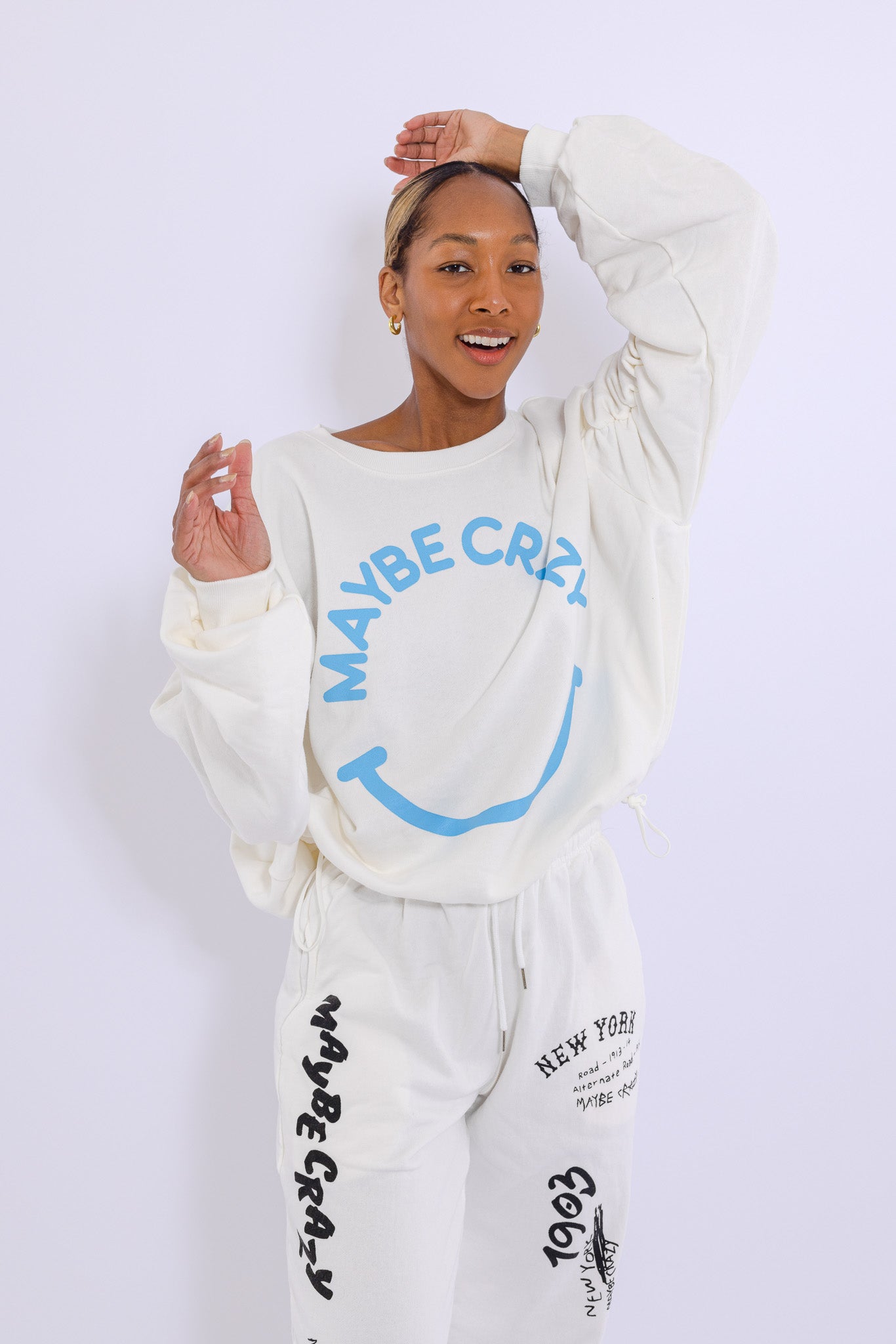 Adjustable Bottom Smiley Face, Drawstring Sweatshirt