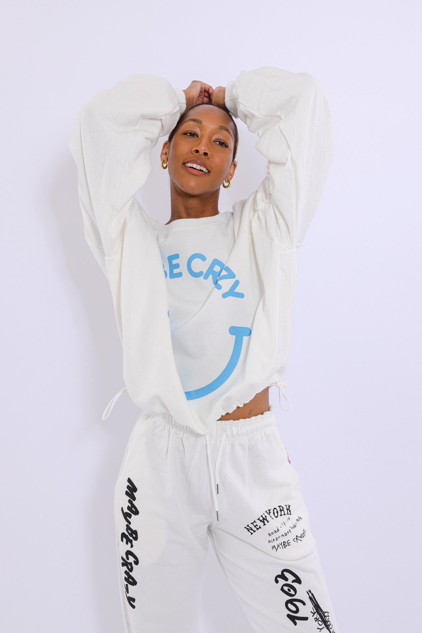 Adjustable Bottom Smiley Face, Drawstring Sweatshirt