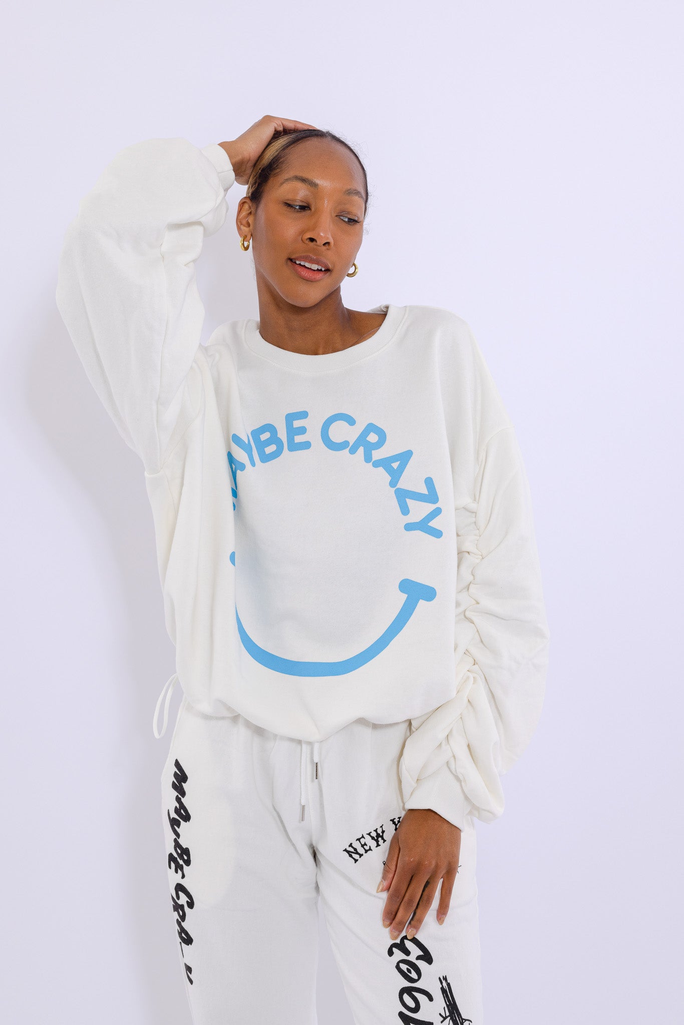 Adjustable Bottom Smiley Face, Drawstring Sweatshirt