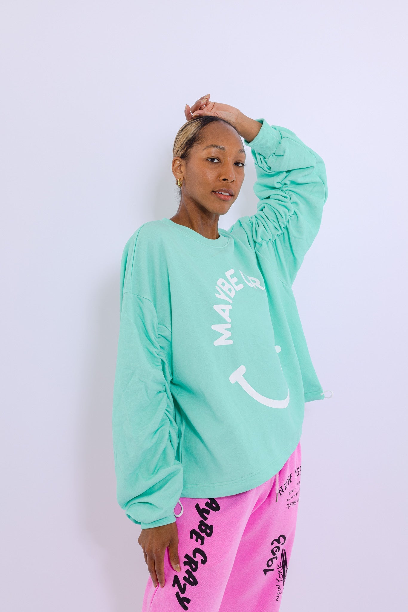 Adjustable Bottom Smiley Face, Drawstring Sweatshirt