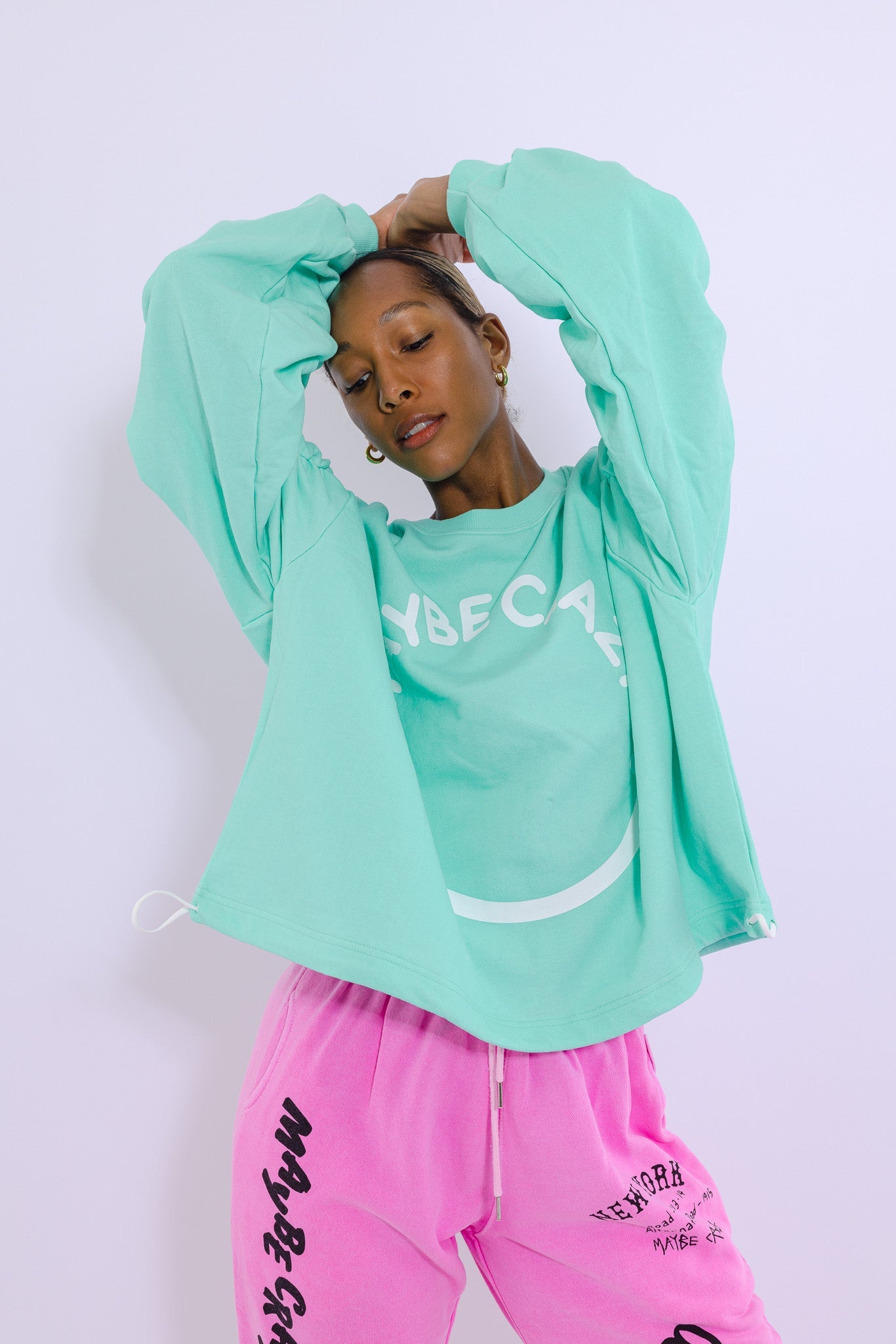 Adjustable Bottom Smiley Face, Drawstring Sweatshirt