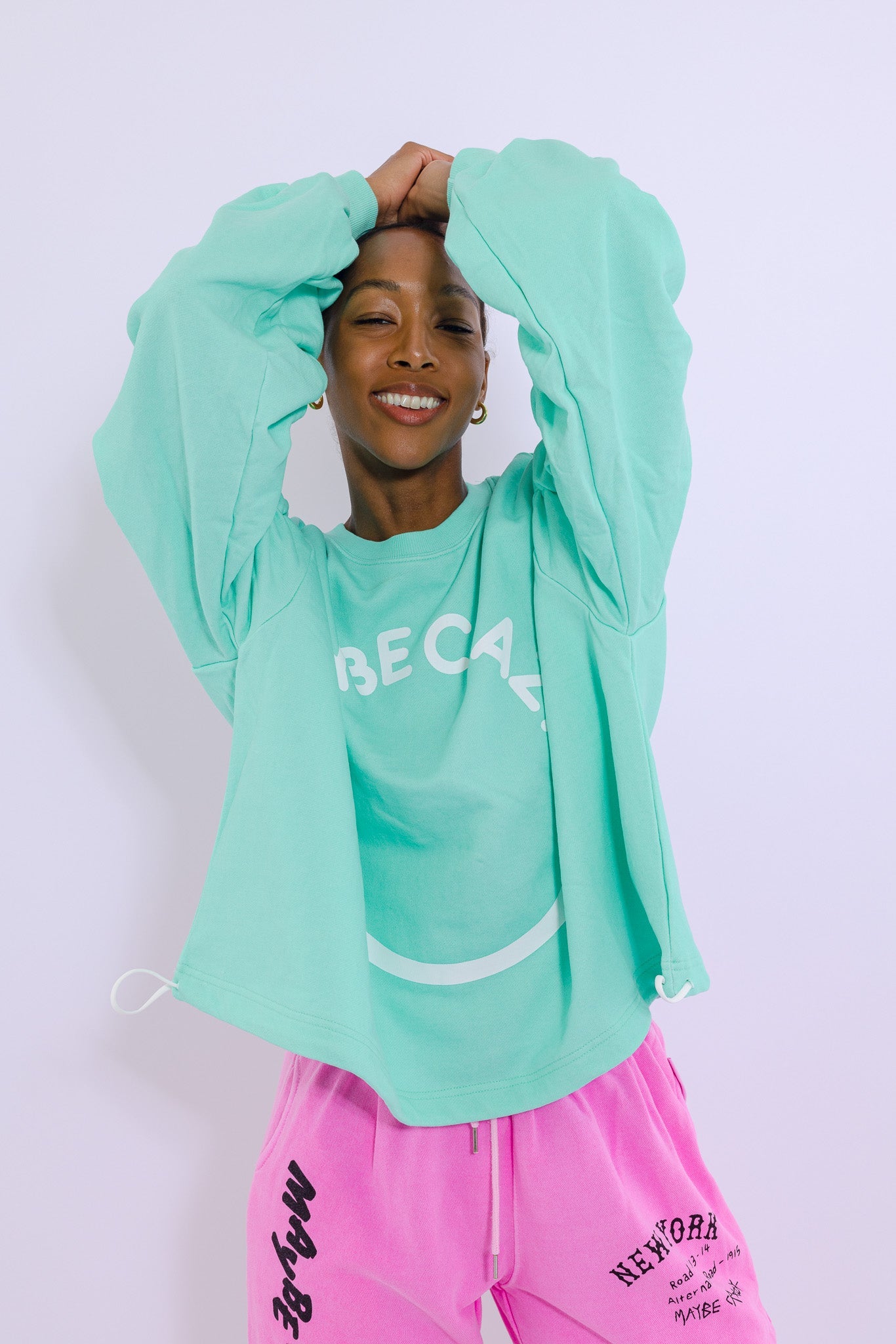 Adjustable Bottom Smiley Face, Drawstring Sweatshirt