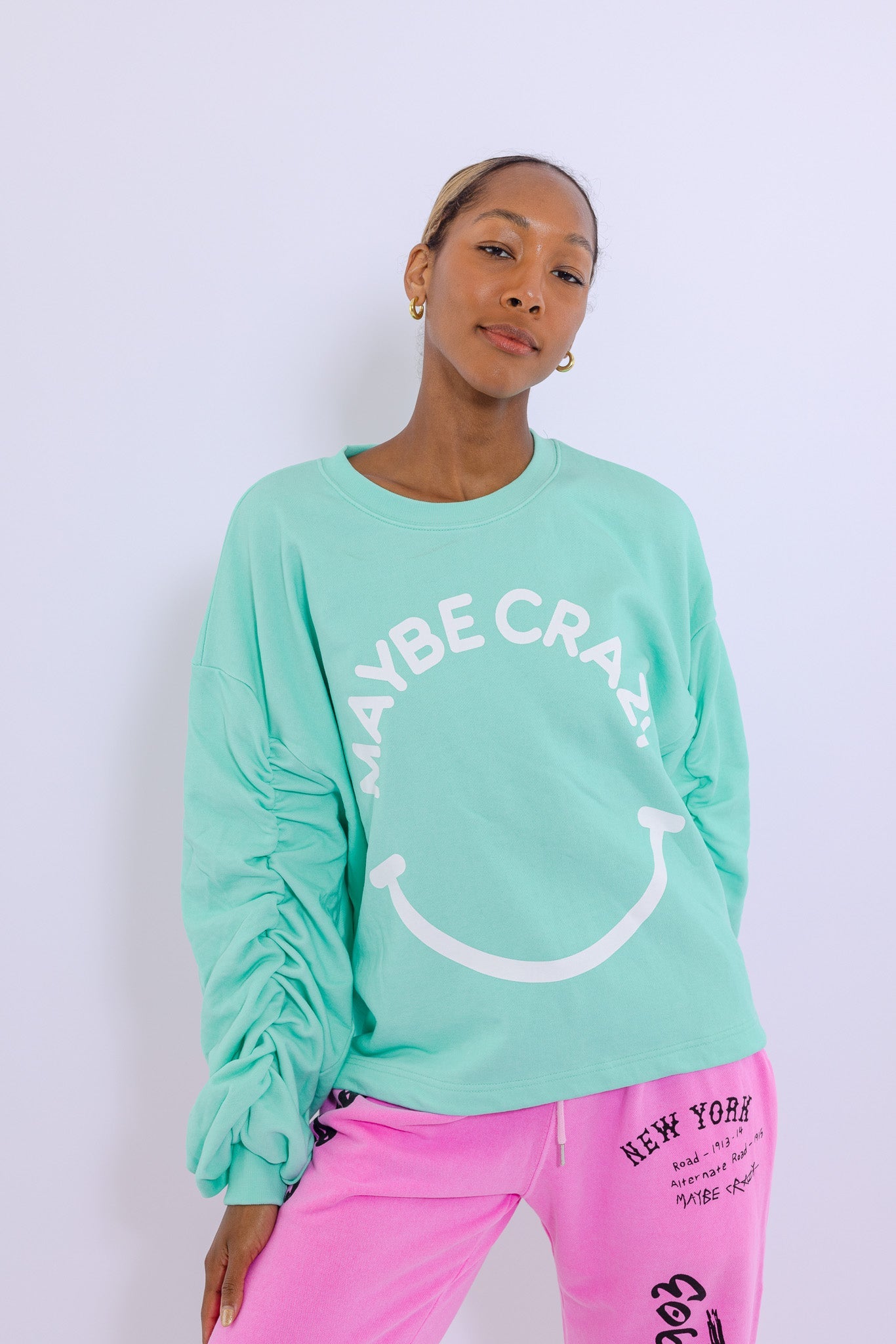 Adjustable Bottom Smiley Face, Drawstring Sweatshirt