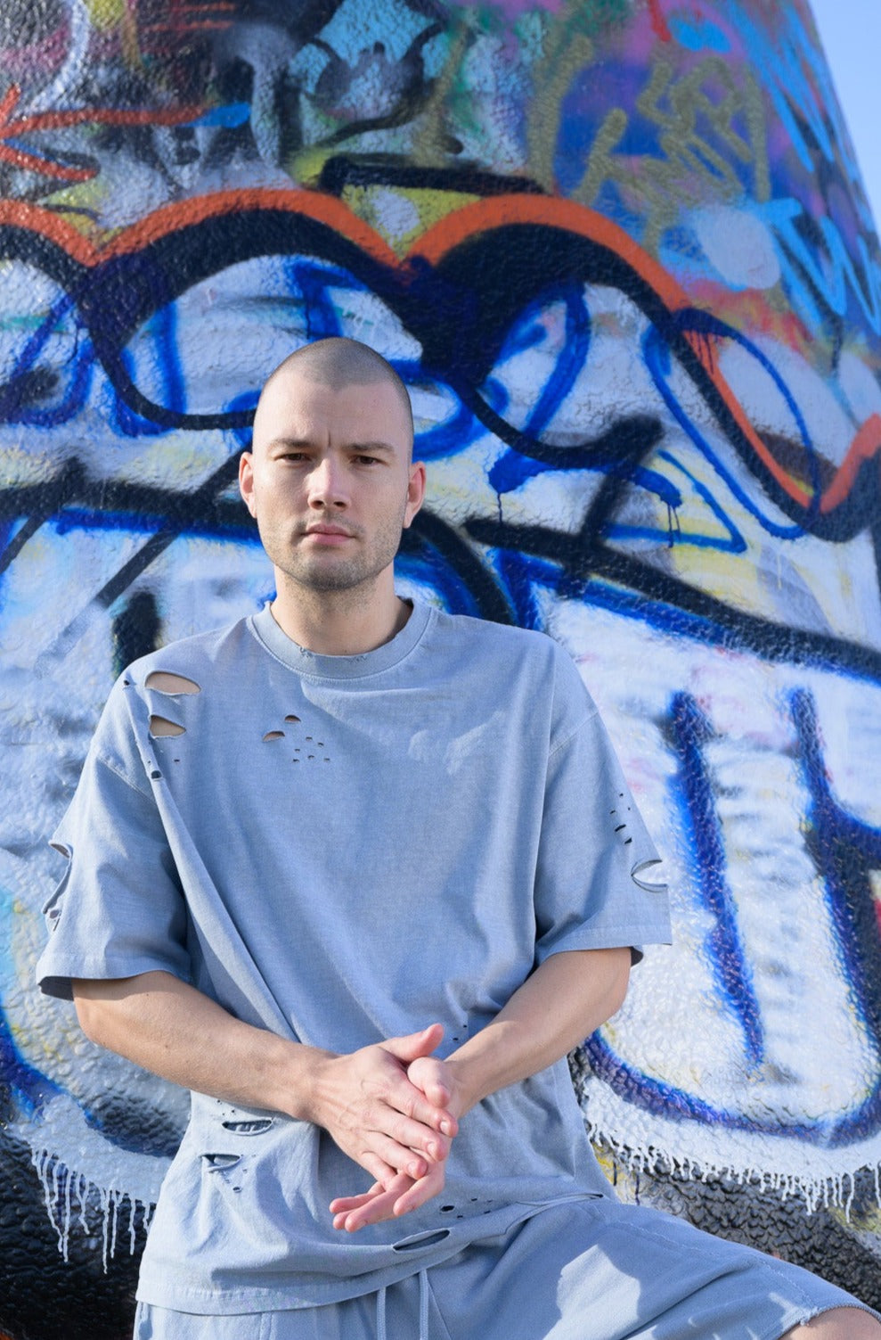 Lightweight Distressed Tee - Blue