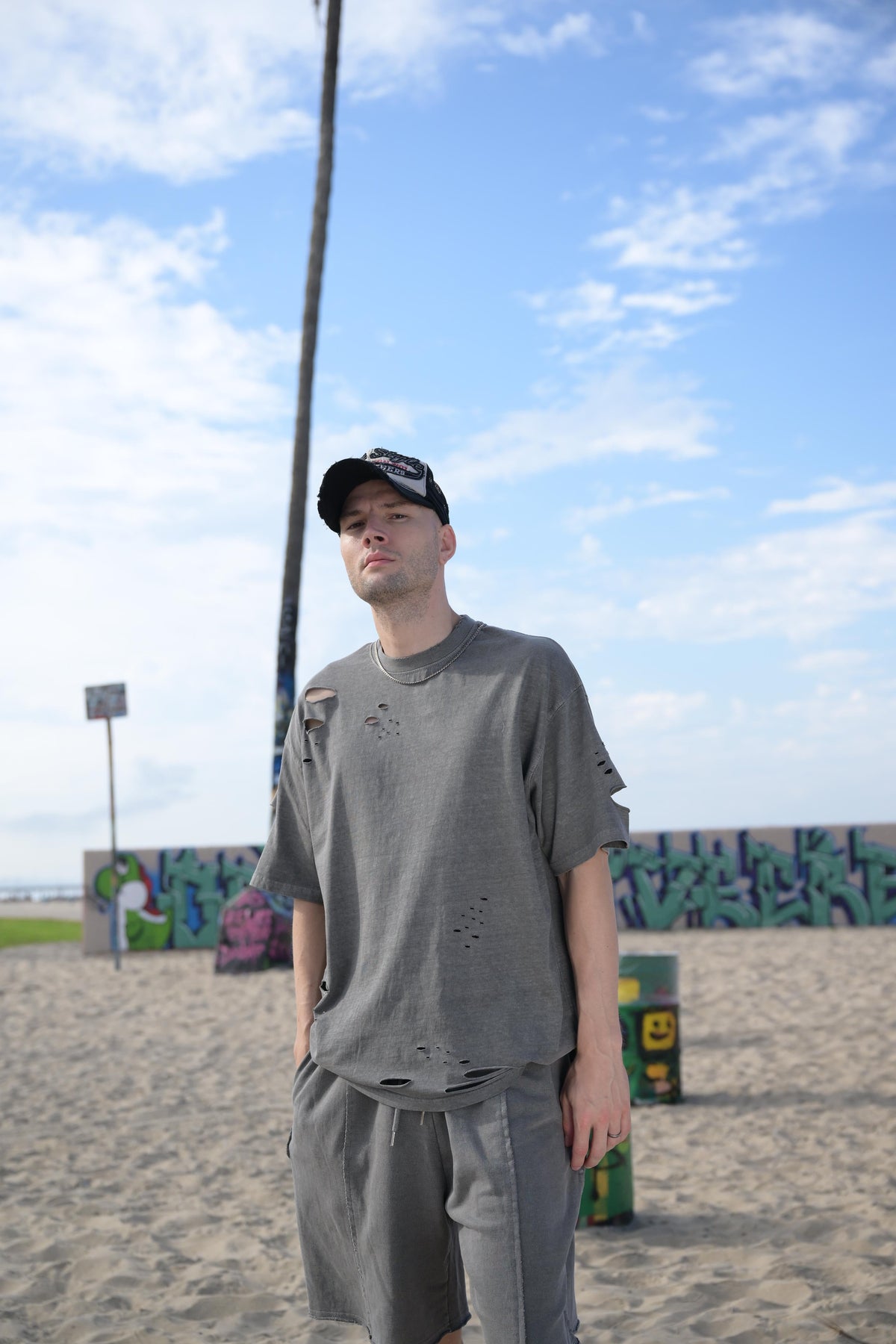 Lightweight Distressed Tee - Dark Grey