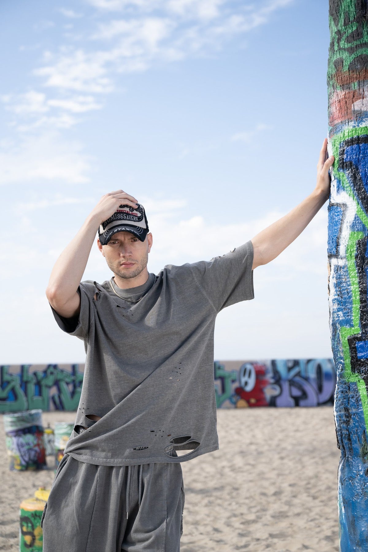 Lightweight Distressed Tee - Dark Grey