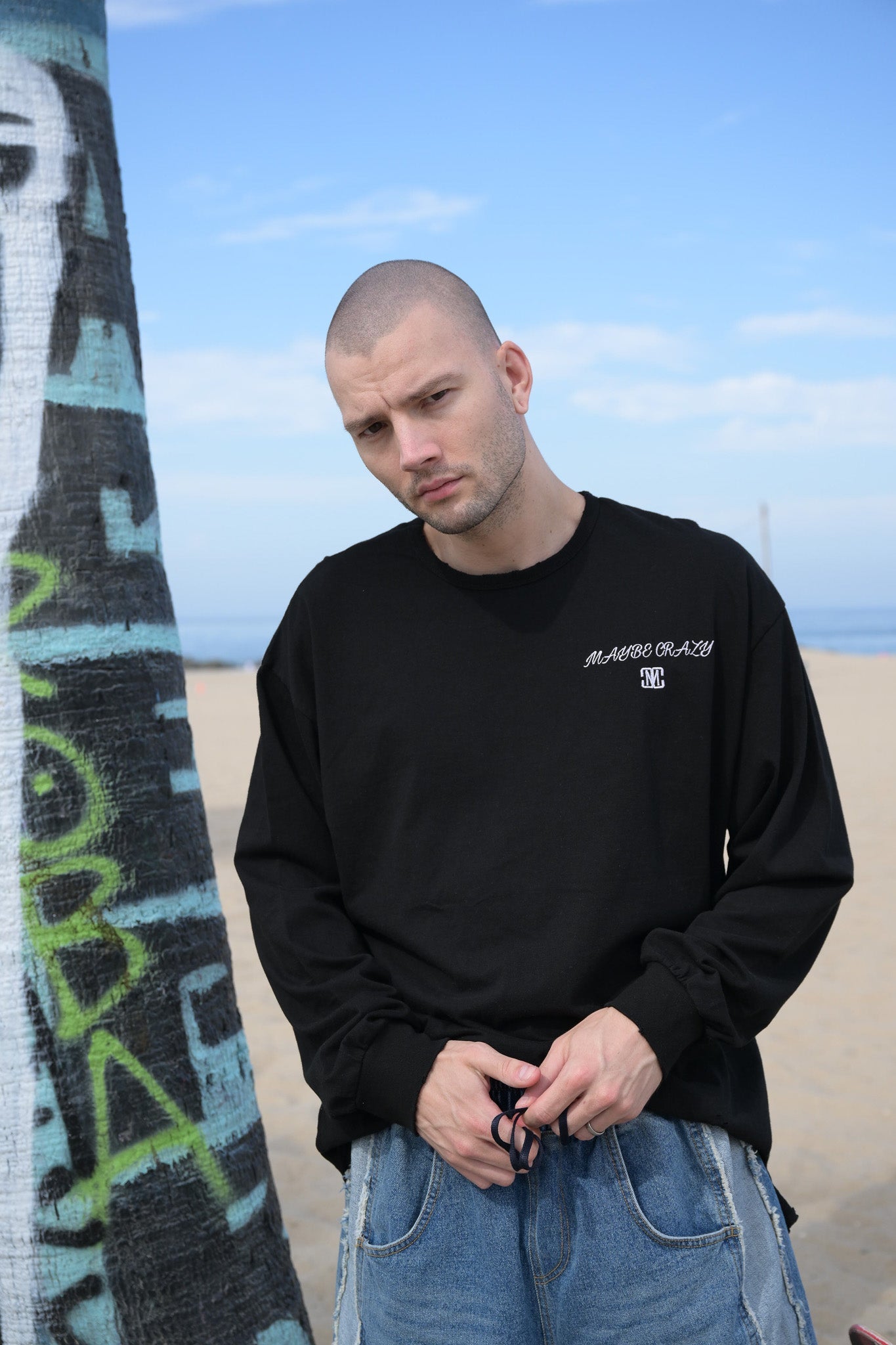 Classic Distressed Crewneck T-Shirt Long Sleeves