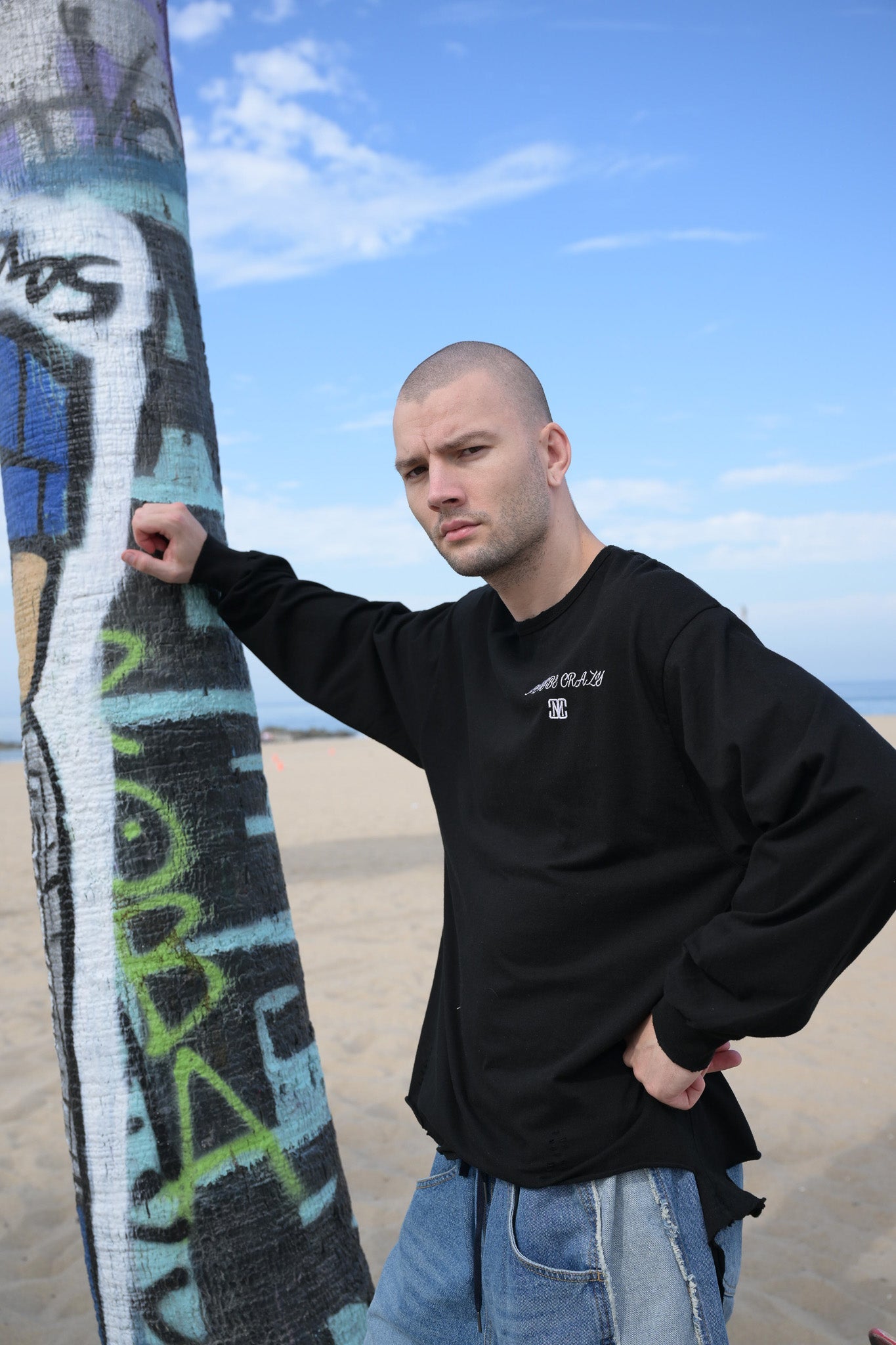 Classic Distressed Crewneck T-Shirt Long Sleeves