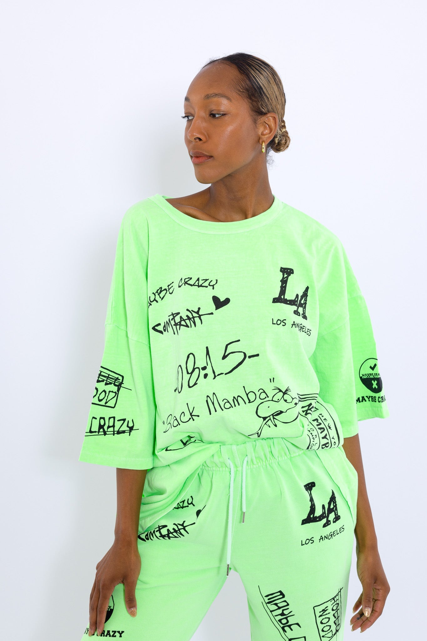 Oversized unisex green tshirt with black writings