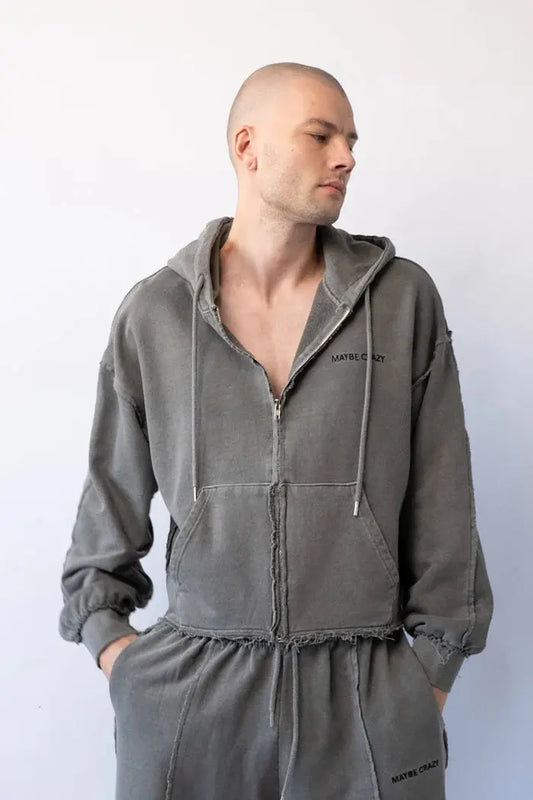 Zip-Up Hoodie - Grey MAYBE CRAZY