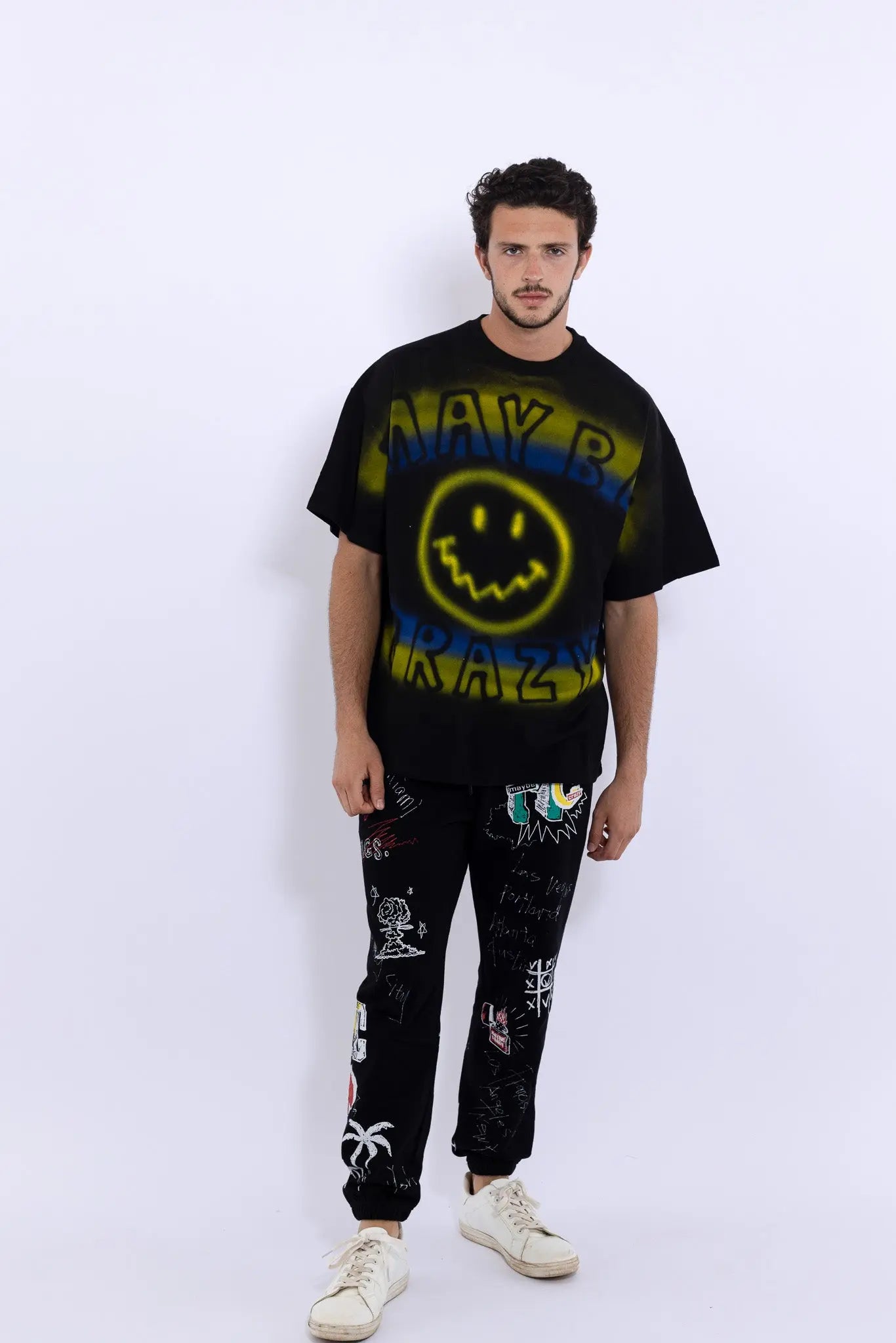 Smile Hand Printing T-shirt MaybeCrazy