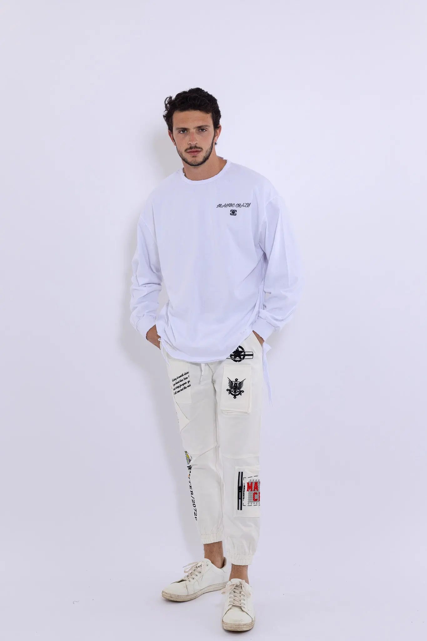 Classic Distressed Crewneck T-Shirt Long Sleeves MaybeCrazy