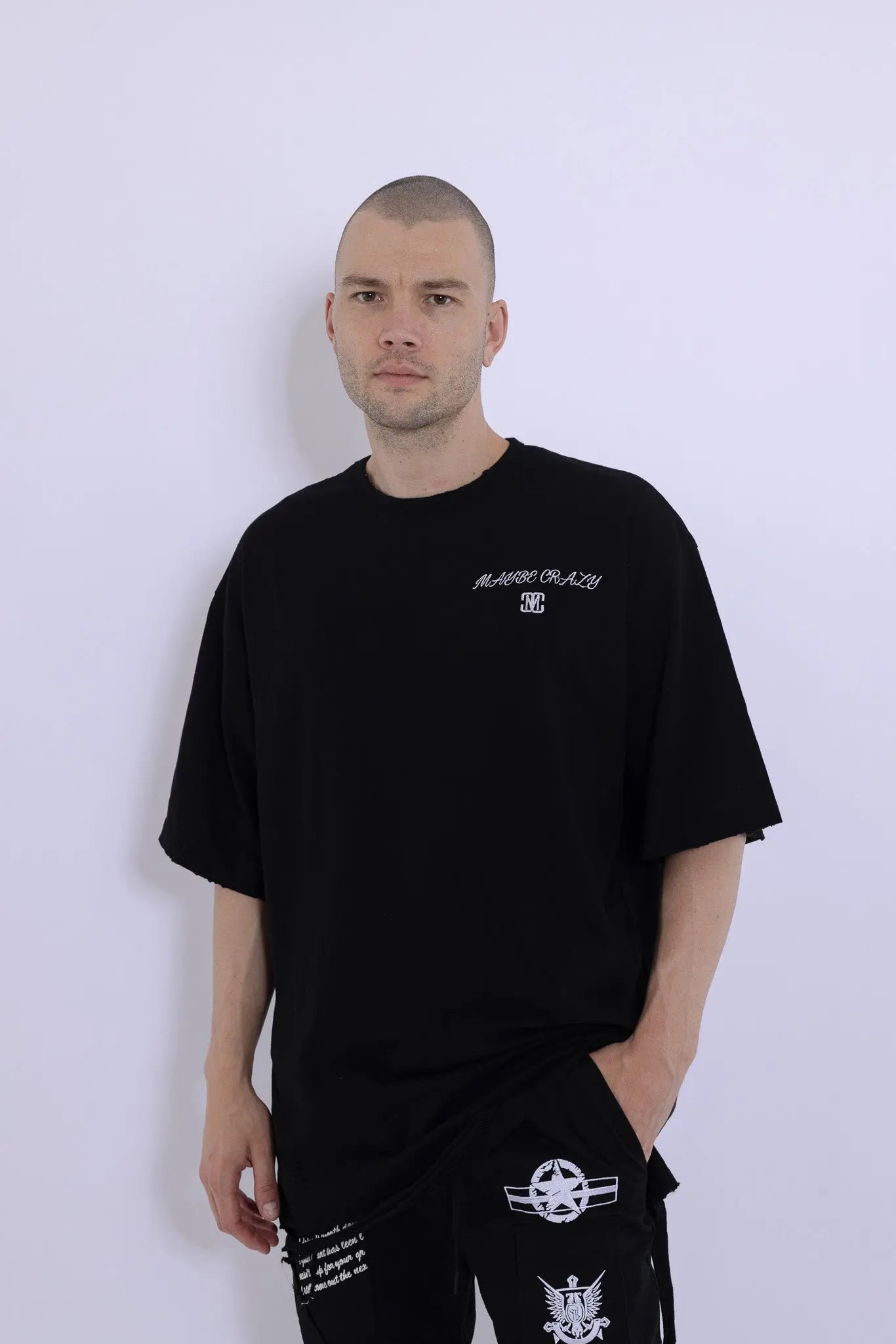 Classic Distressed Crewneck T-Shirt Short Sleeves Maybe Crazy