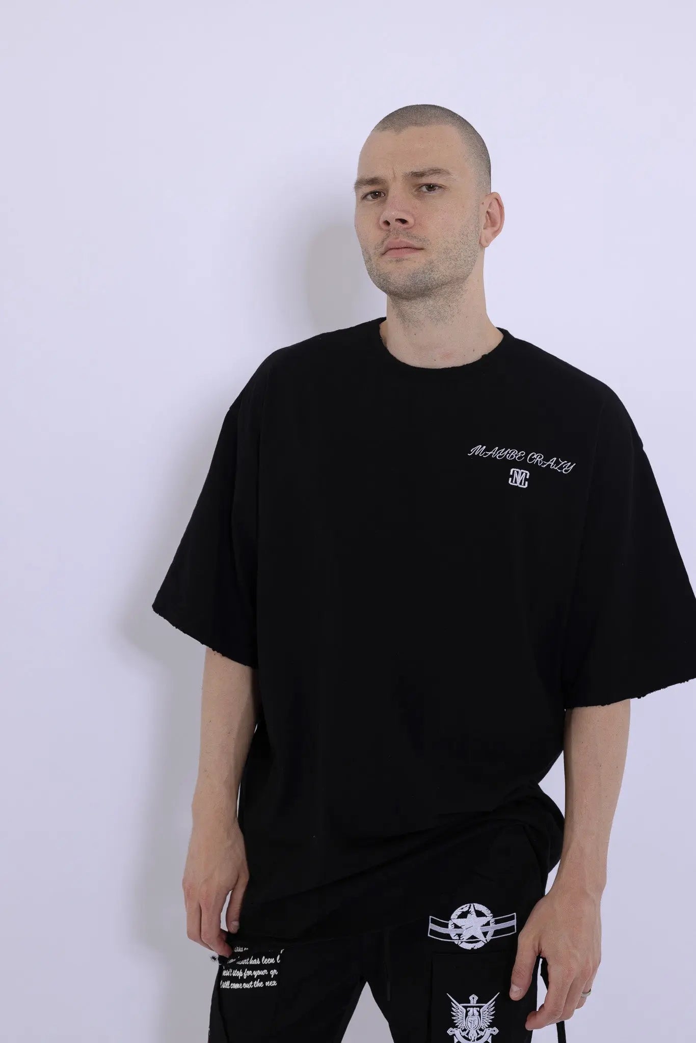 Classic Distressed Crewneck T-Shirt Short Sleeves Maybe Crazy