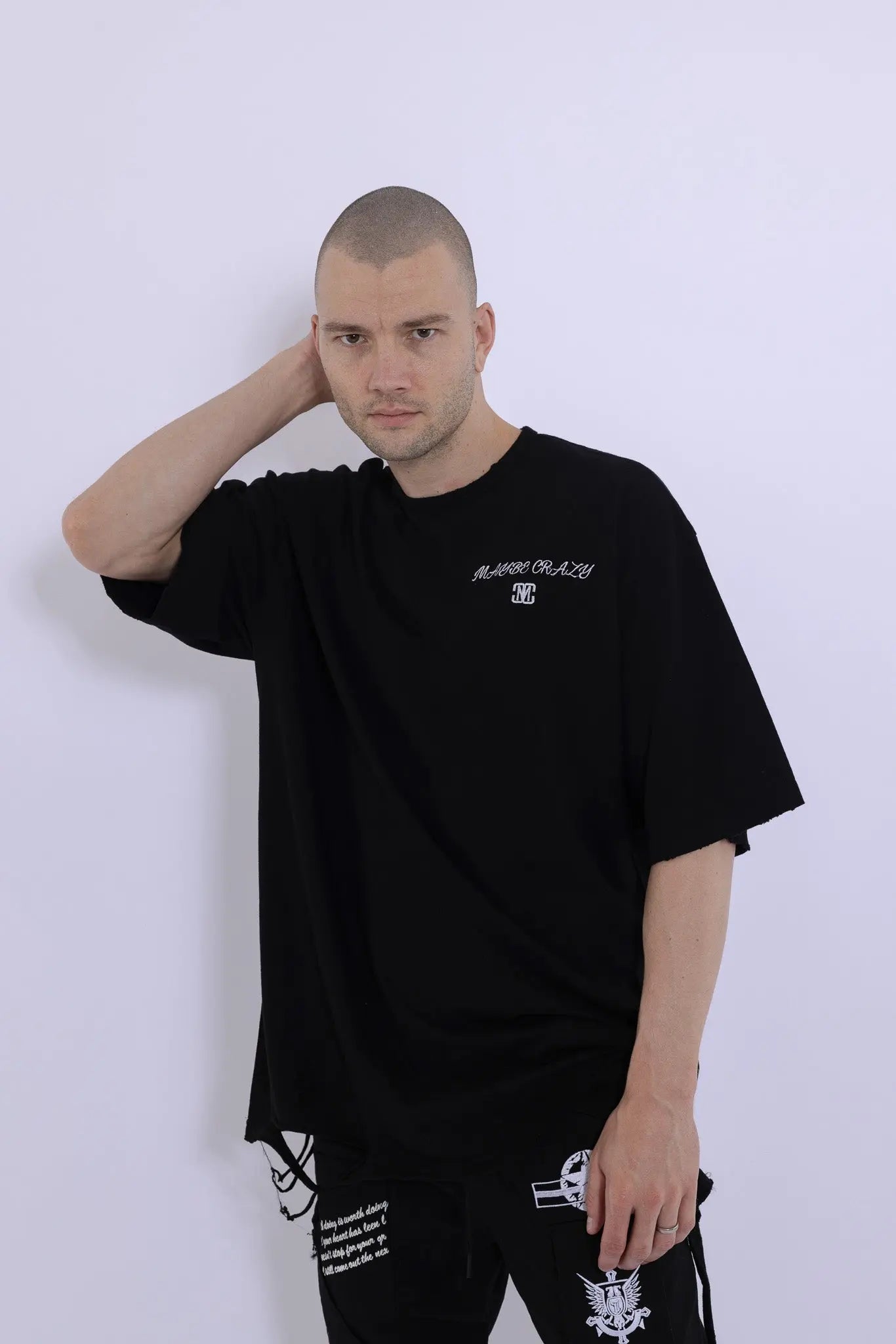 Classic Distressed Crewneck T-Shirt Short Sleeves Maybe Crazy