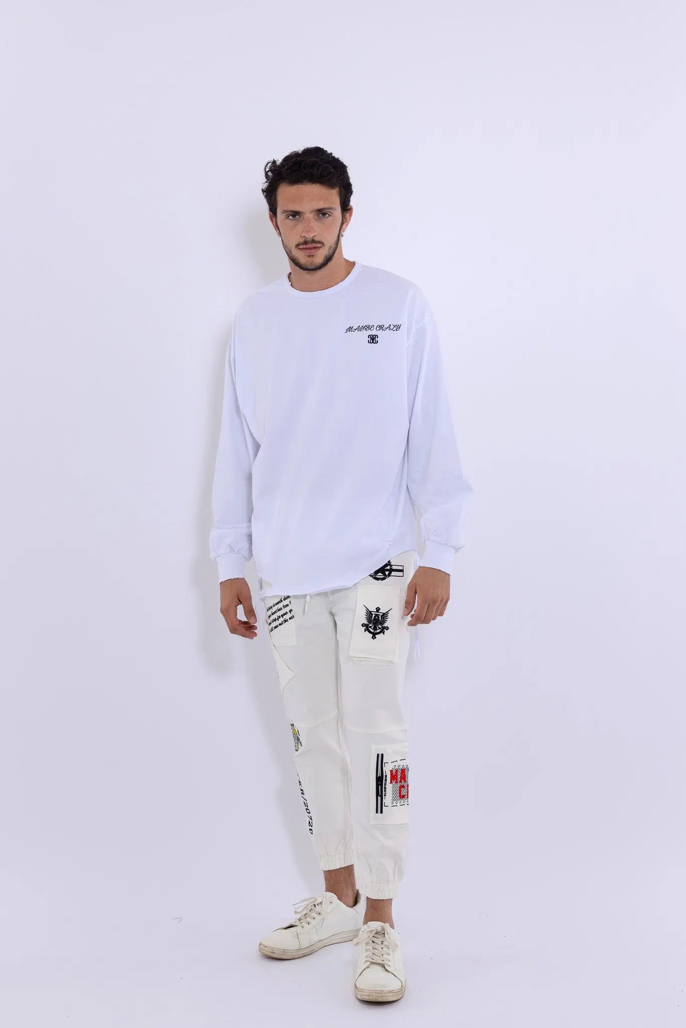 Classic Distressed Crewneck T-Shirt Long Sleeves MaybeCrazy