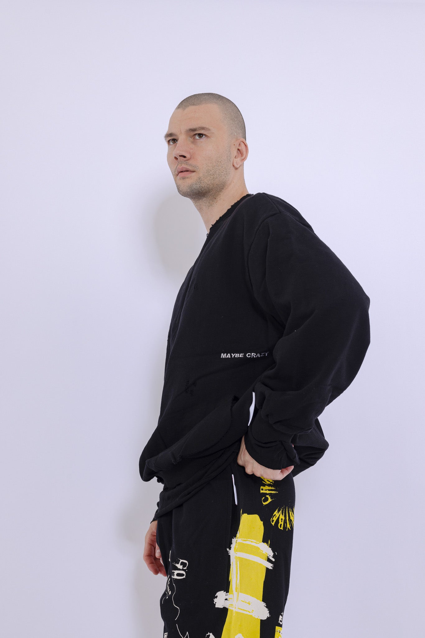Slashed Mock Double Layer Sweatshirt