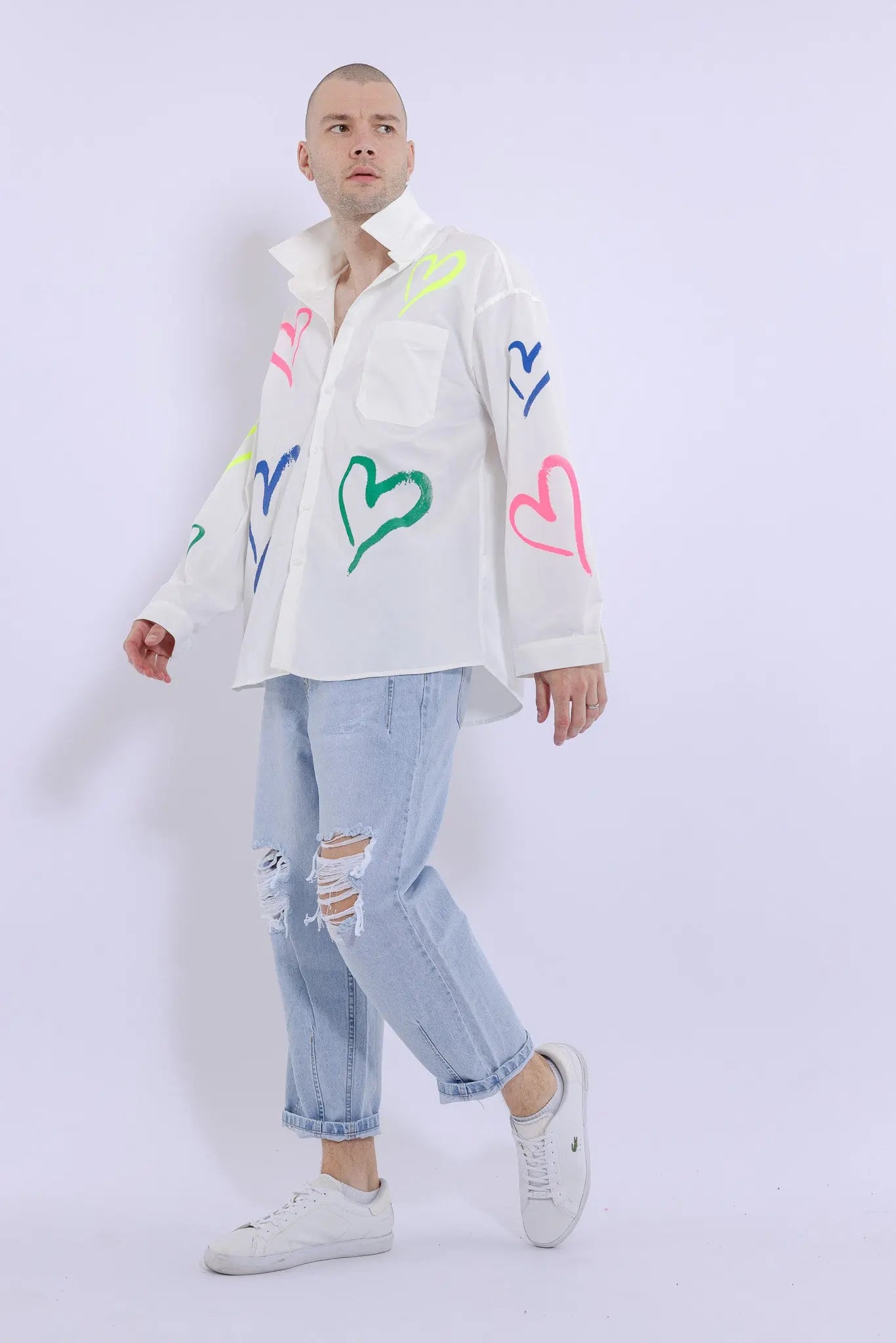 Love Heart Fire Hand Painted Shirt MaybeCrazy