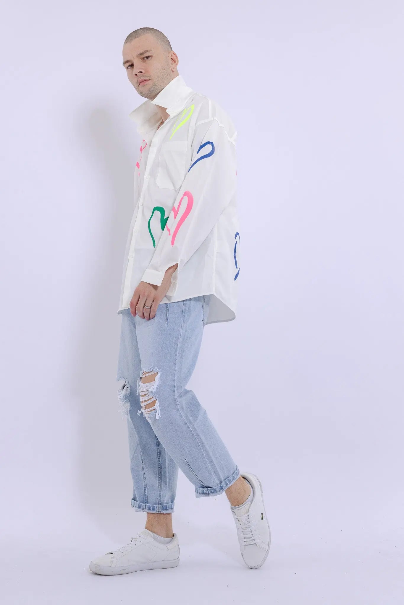 Love Heart Fire Hand Painted Shirt MaybeCrazy