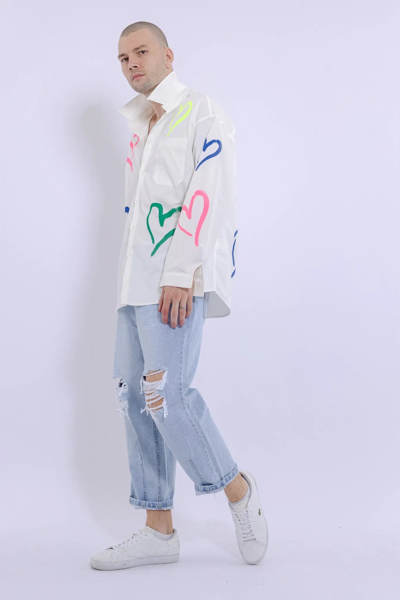 Love Heart Fire Hand Painted Shirt MaybeCrazy