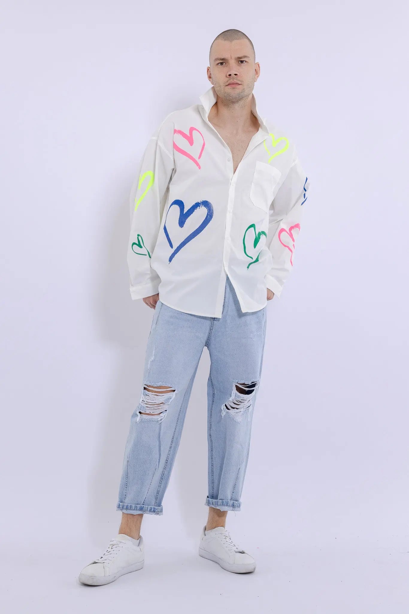 Love Heart Fire Hand Painted Shirt MaybeCrazy