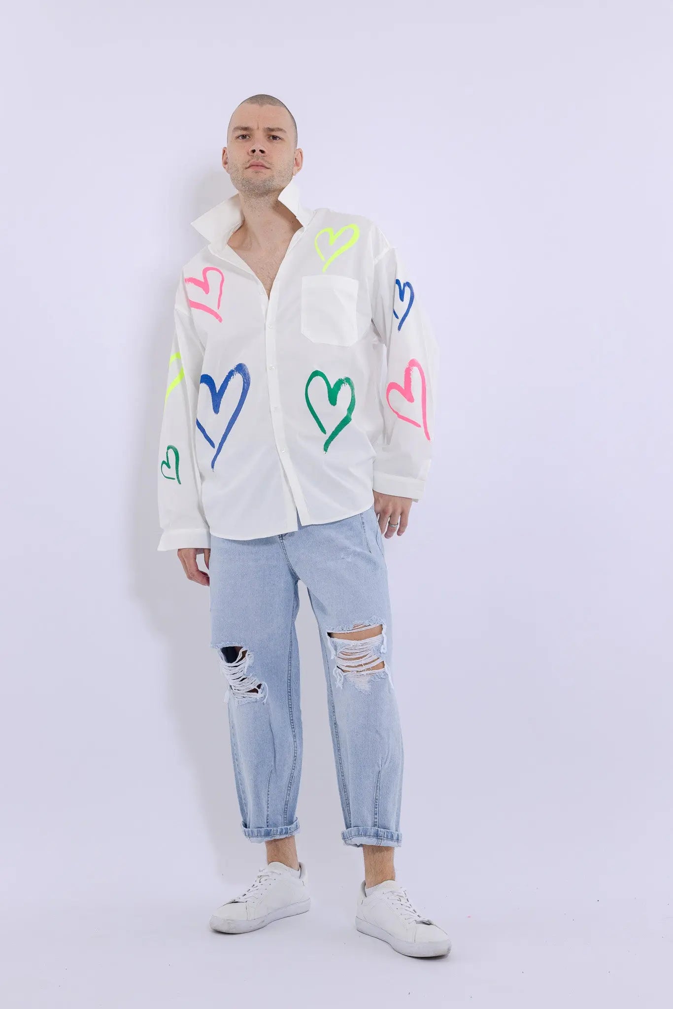 Love Heart Fire Hand Painted Shirt MaybeCrazy