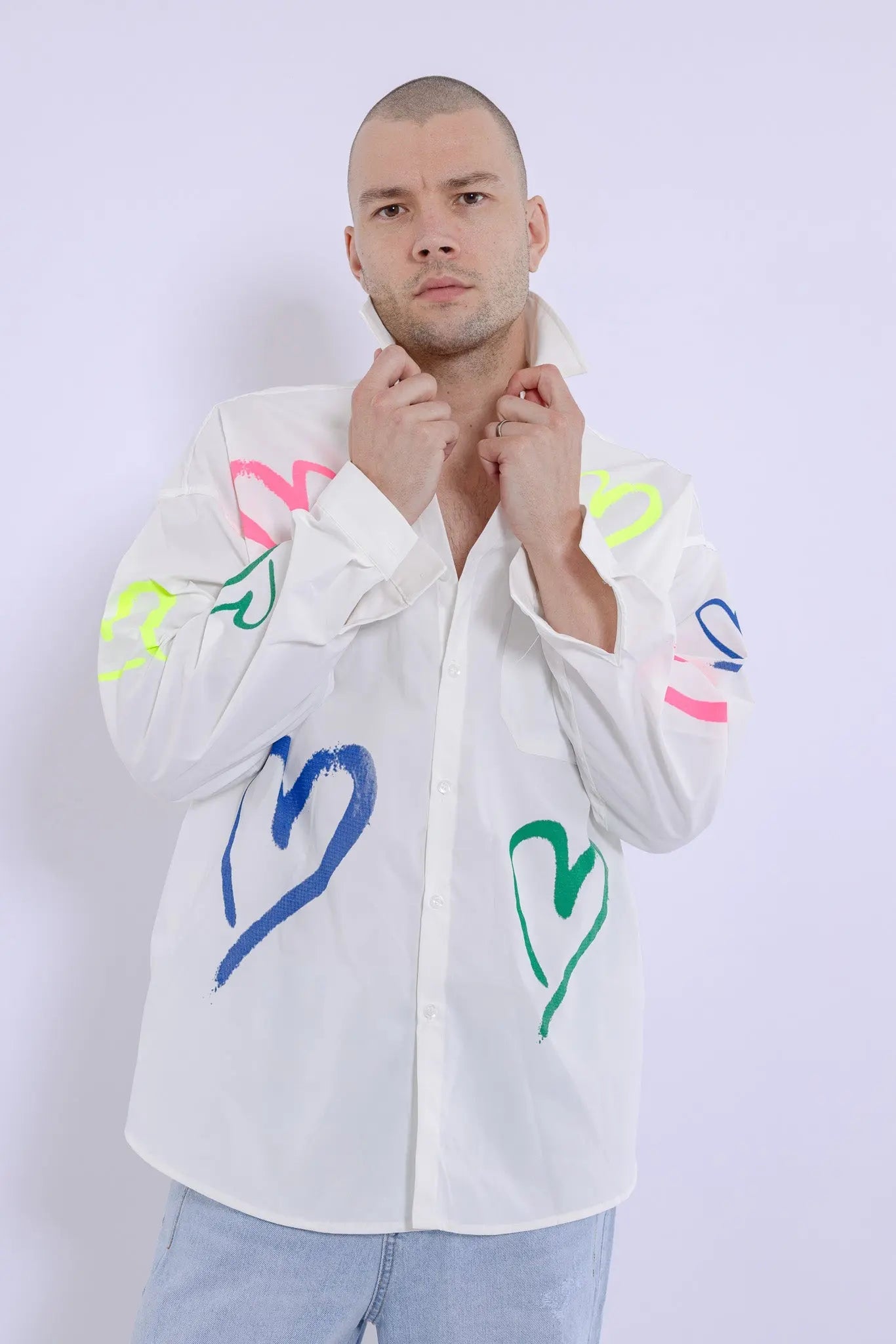 Love Heart Fire Hand Painted Shirt MaybeCrazy