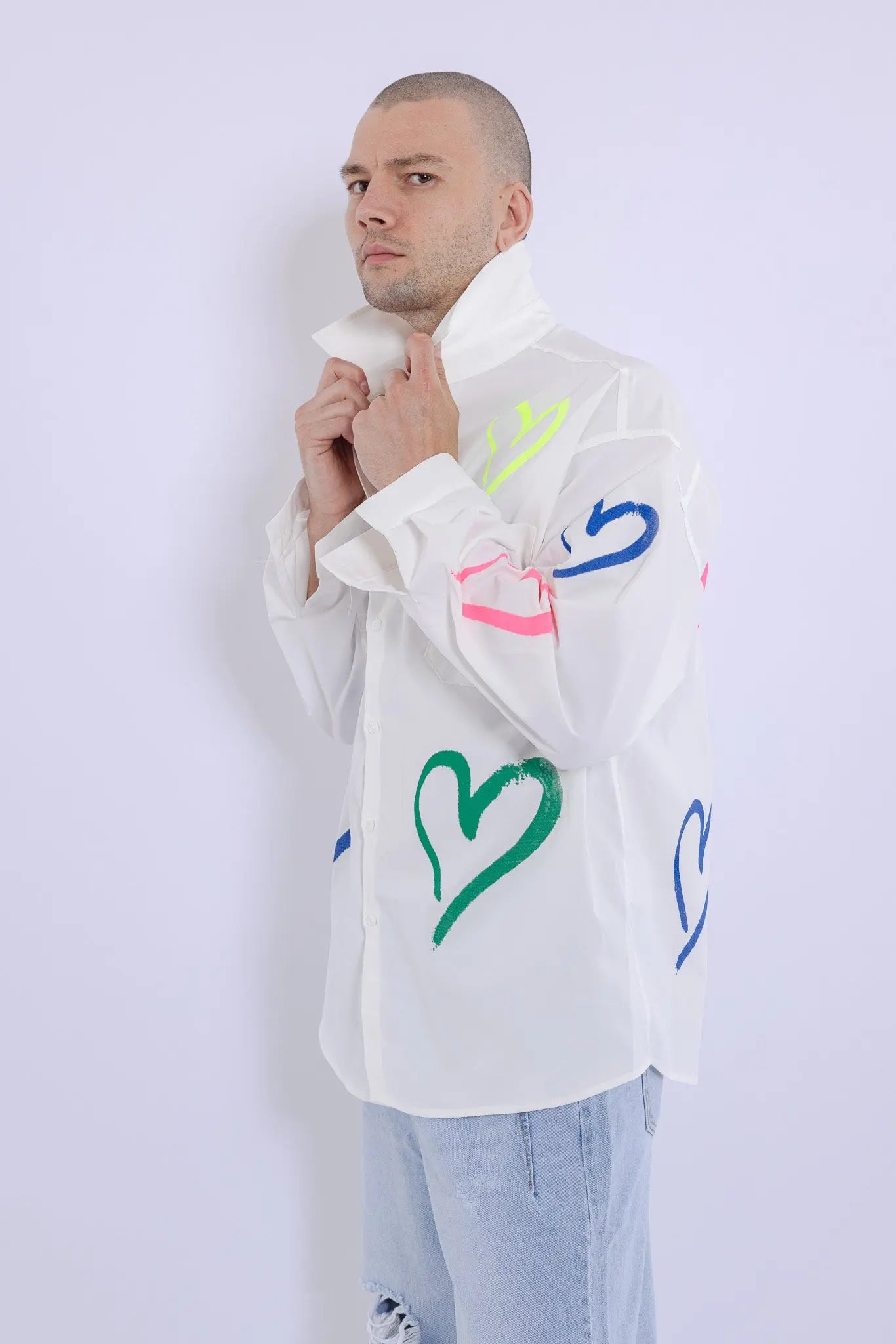 Love Heart Fire Hand Painted Shirt MaybeCrazy