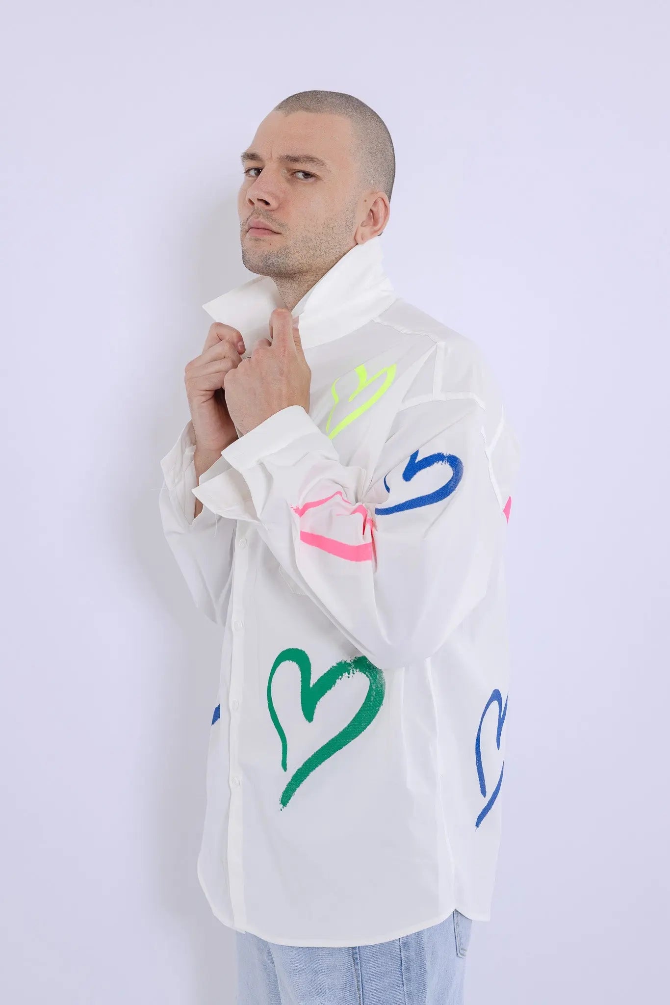 Love Heart Fire Hand Painted Shirt MaybeCrazy