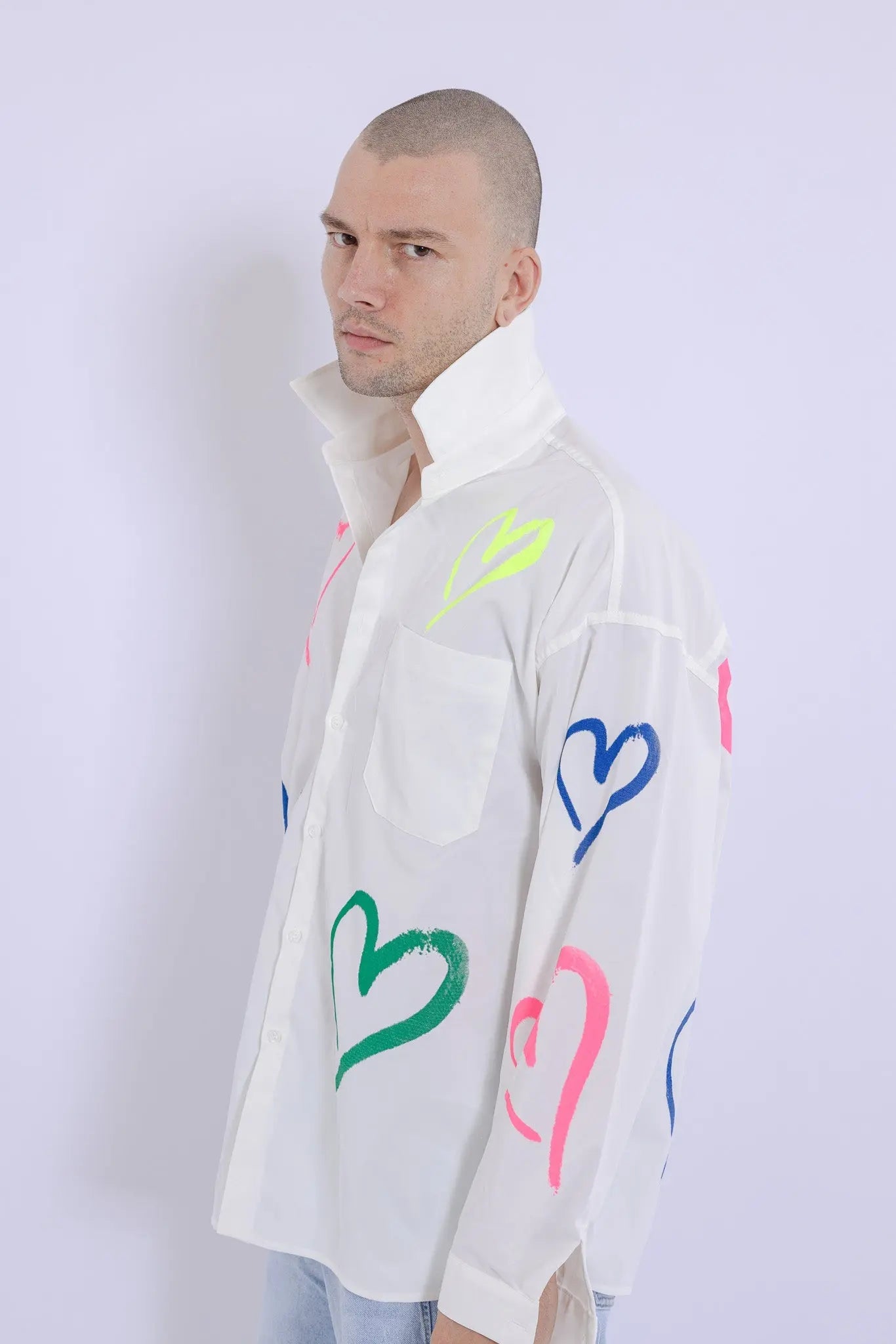 Love Heart Fire Hand Painted Shirt MaybeCrazy