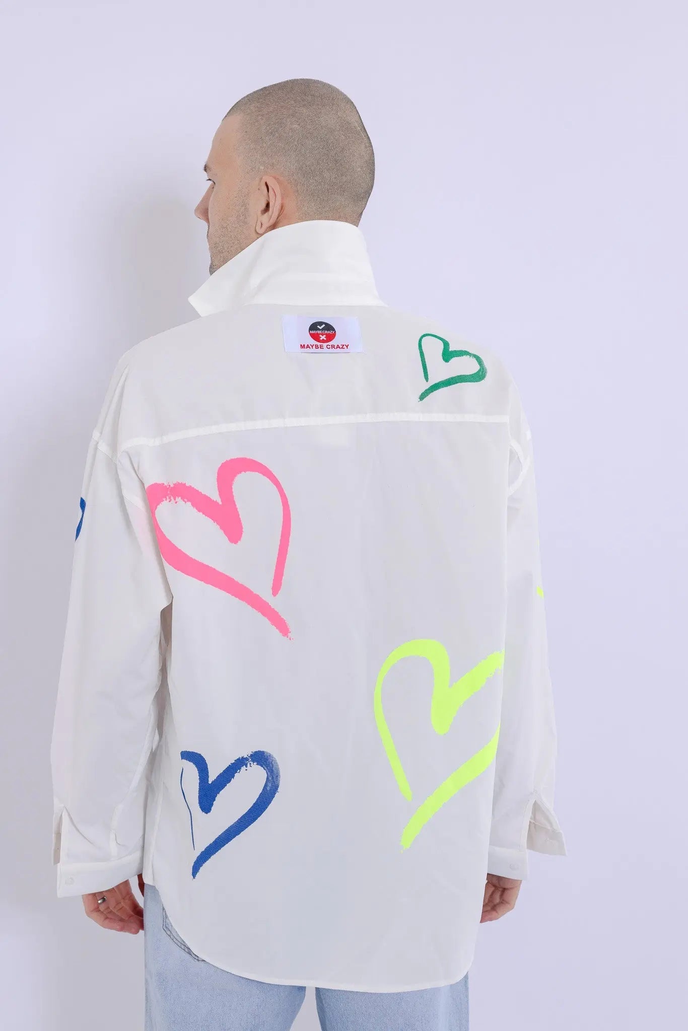 Love Heart Fire Hand Painted Shirt MaybeCrazy
