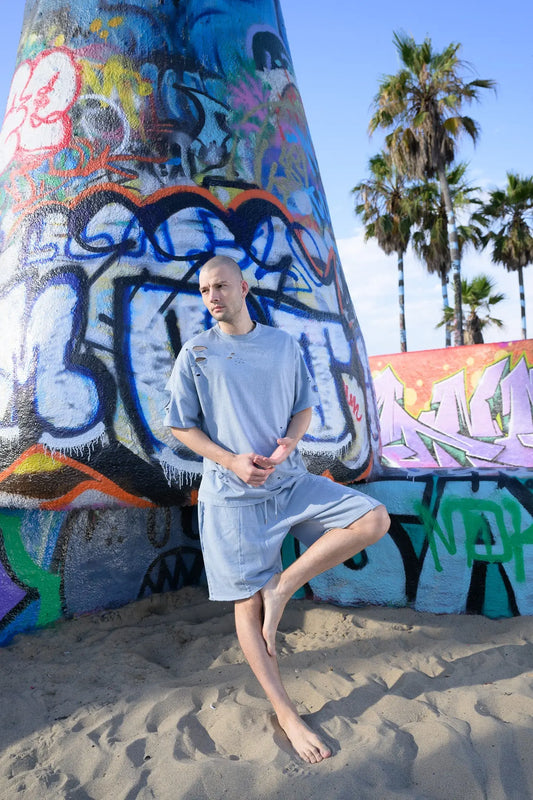 Lightweight Distressed Tee - Blue MaybeCrazy