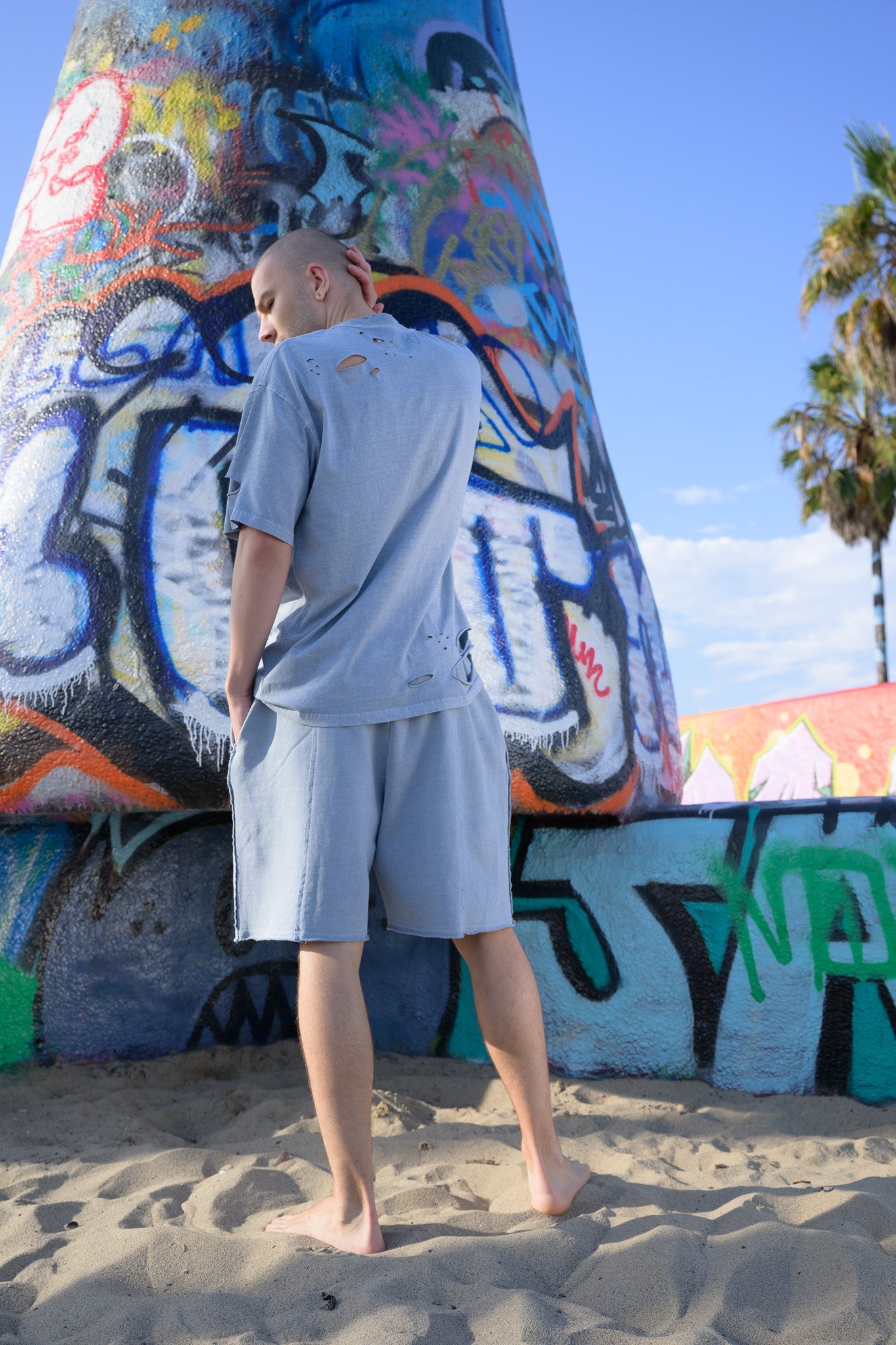 Lightweight Distressed Tee - Blue