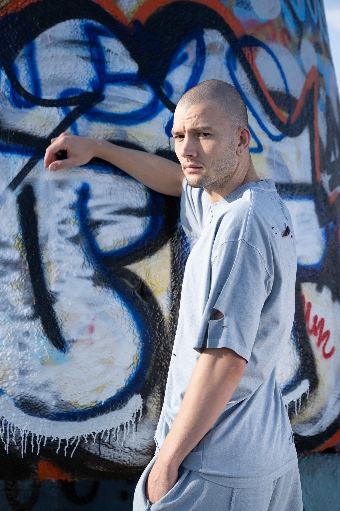 Lightweight Distressed Tee - Blue