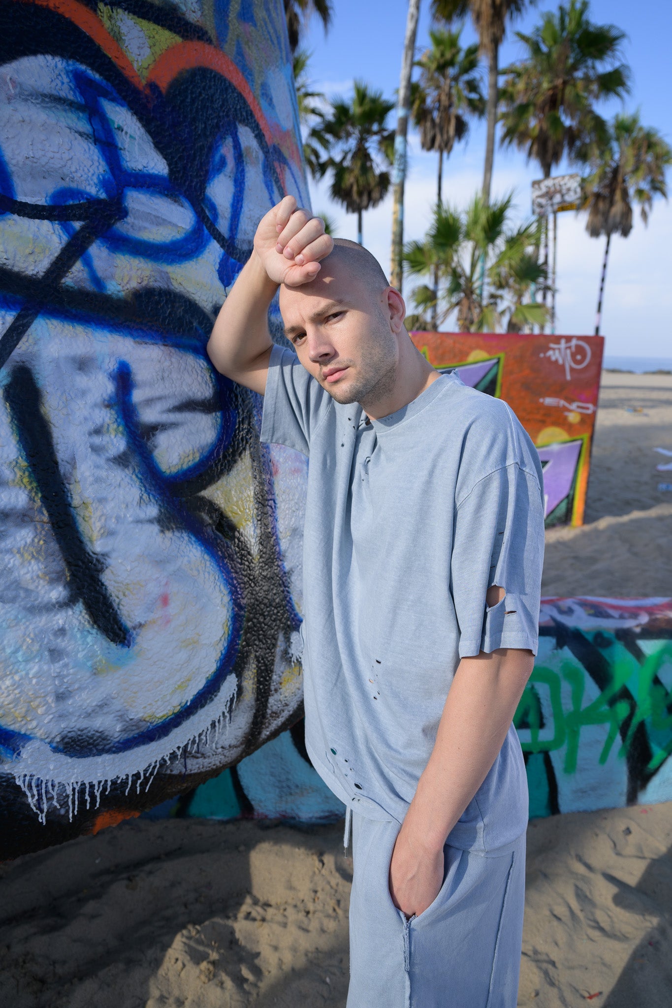 Lightweight Distressed Tee - Blue