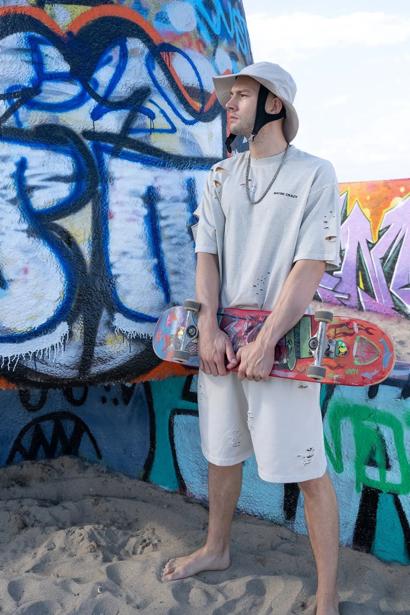 Lightweight Distressed Tee - Natural Cream MaybeCrazy