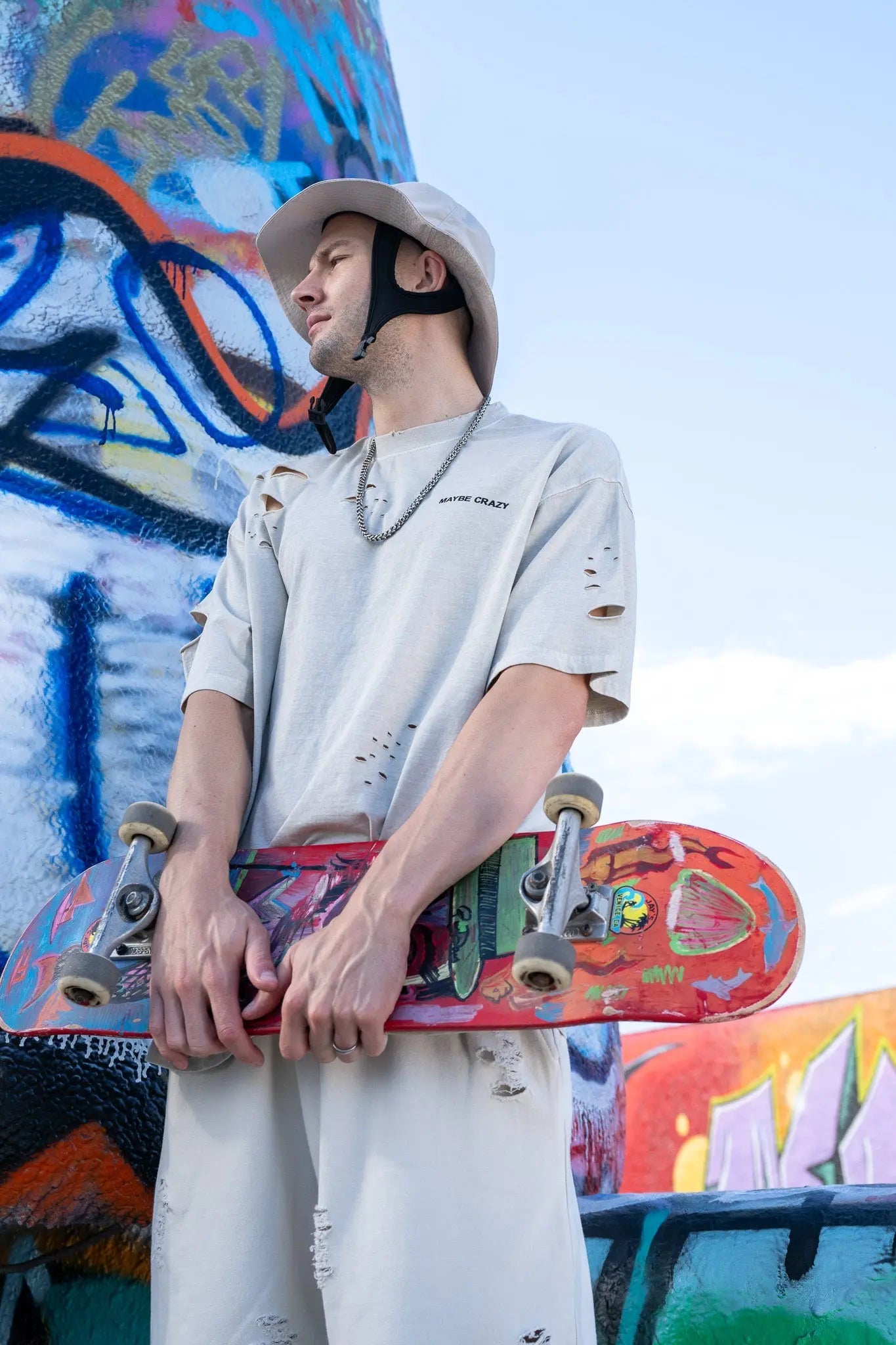 Lightweight Distressed Tee - Natural Cream MaybeCrazy