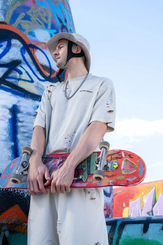 Lightweight Distressed Tee - Natural Cream MaybeCrazy