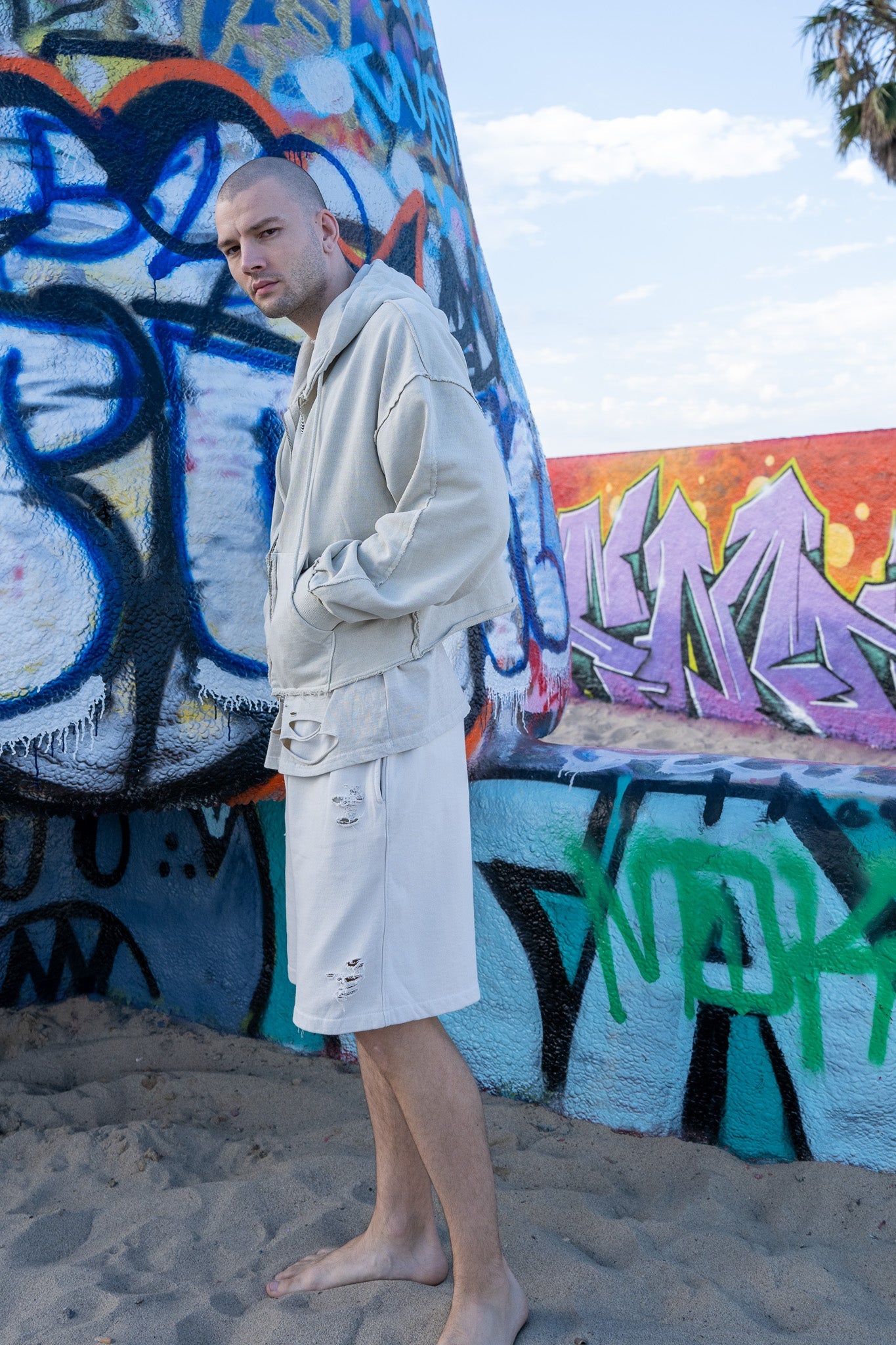 Creamy White Distressed Shorts