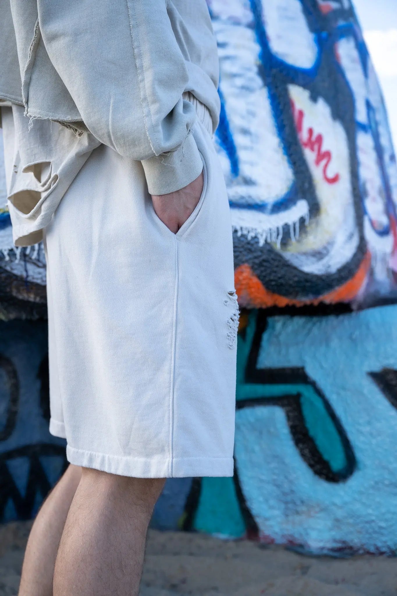 Creamy White Distressed Shorts MaybeCrazy