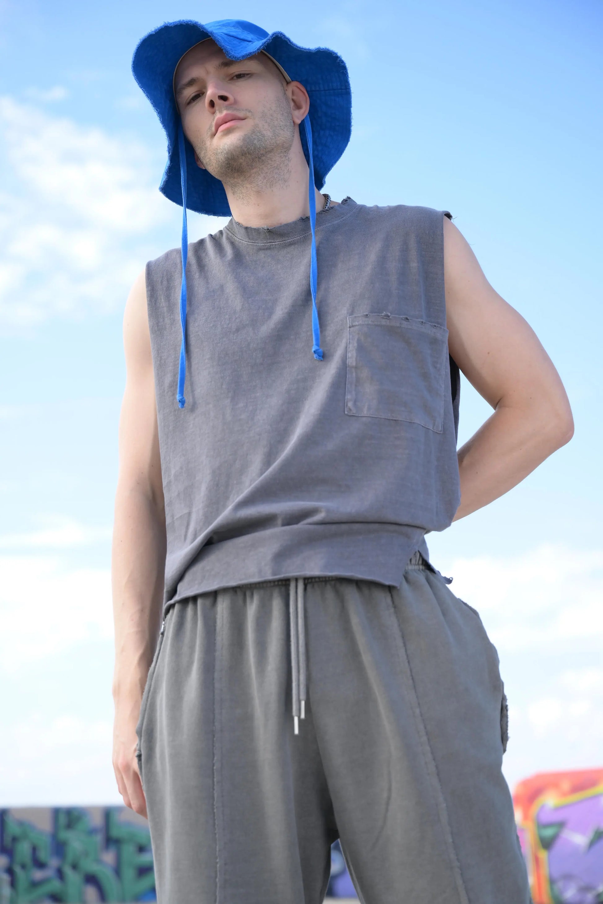 Deep Gray Pocket Tank Top MaybeCrazy