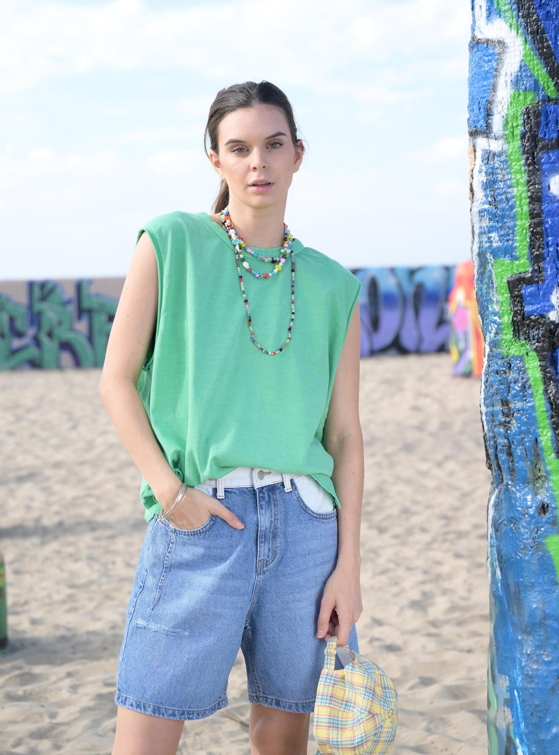 Wide-cut Green Tank Top