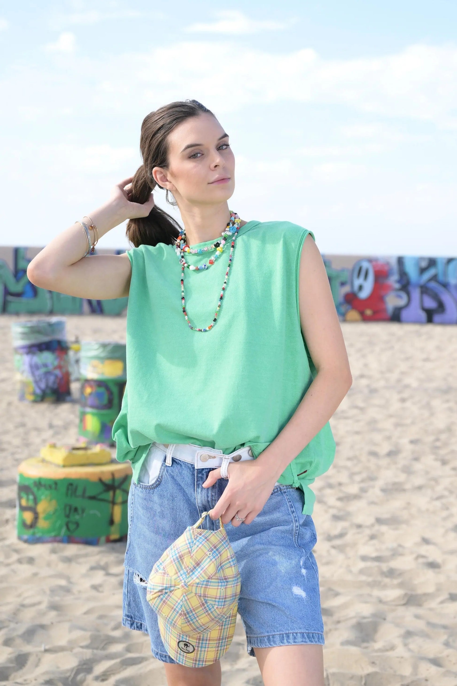 Wide-cut Green Tank Top MaybeCrazy