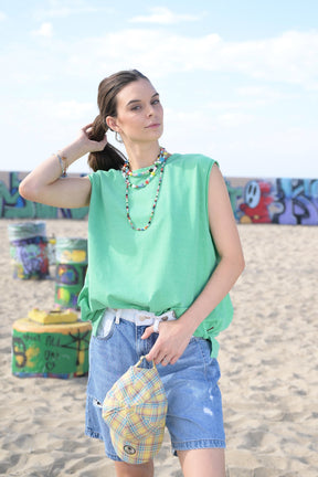 Wide-cut Green Tank Top