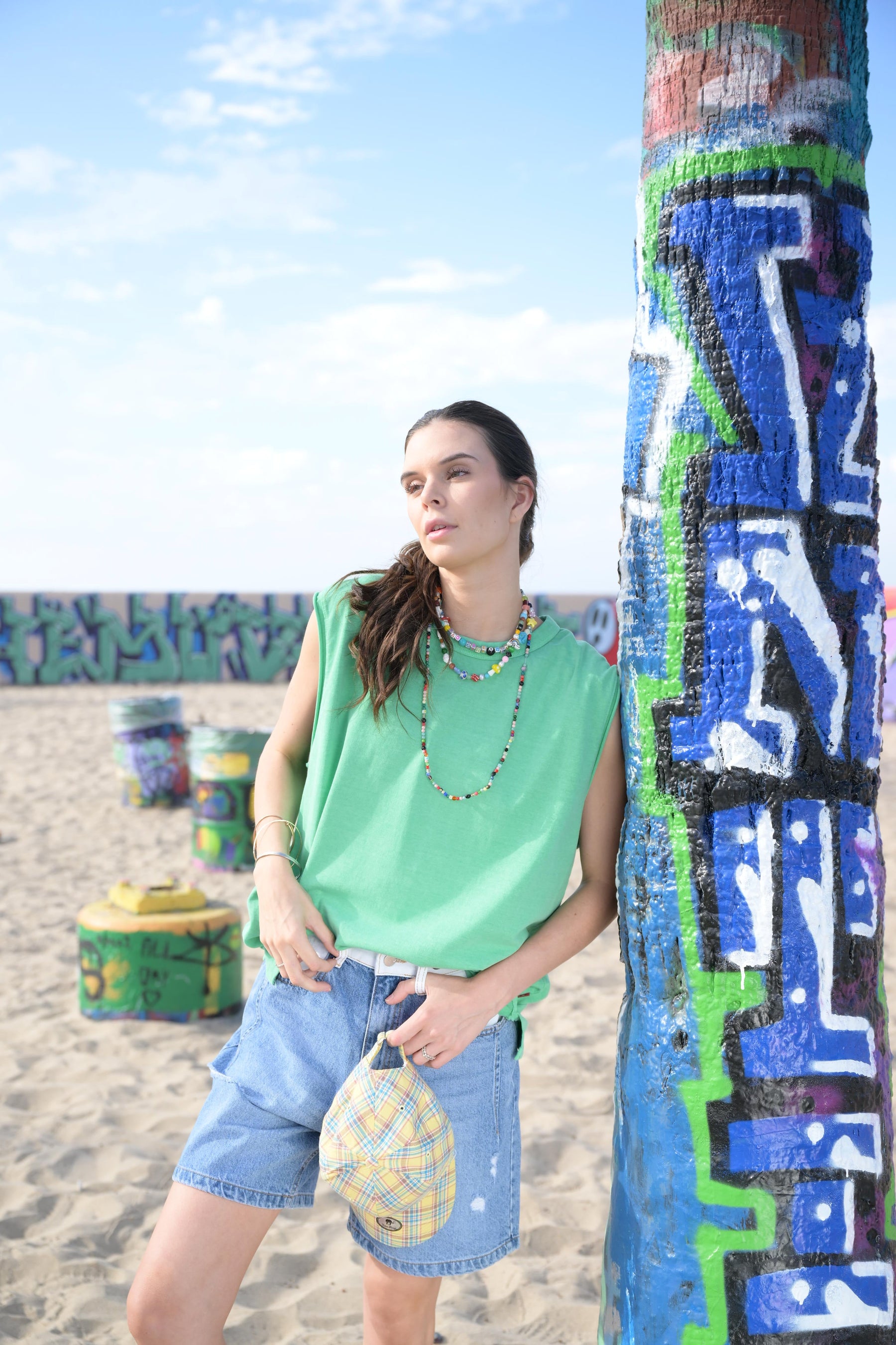 Wide-cut Green Tank Top